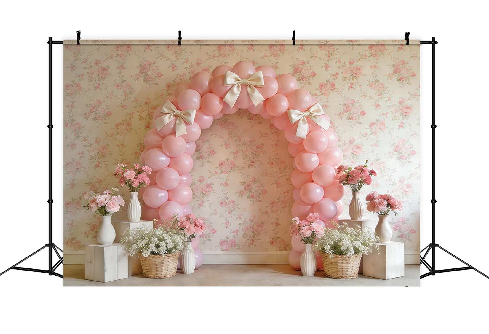 Spring Balloon Backdrop Pink Bow Arch Flower Decor Wall Backdrop Spring CSH61-159