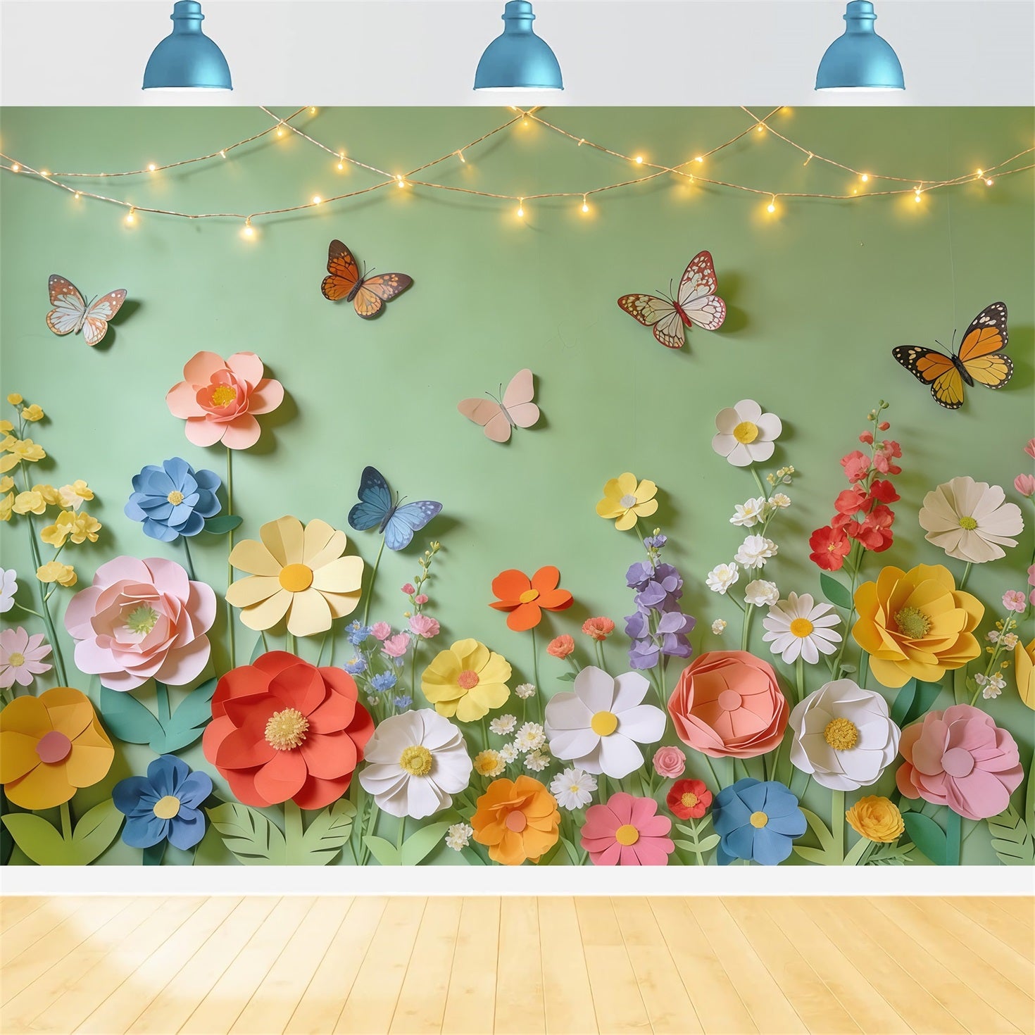 Spring Paper Flower Backdrop Flower Butterfly Garden Lights Photography Backdrop Floral CSH61-160