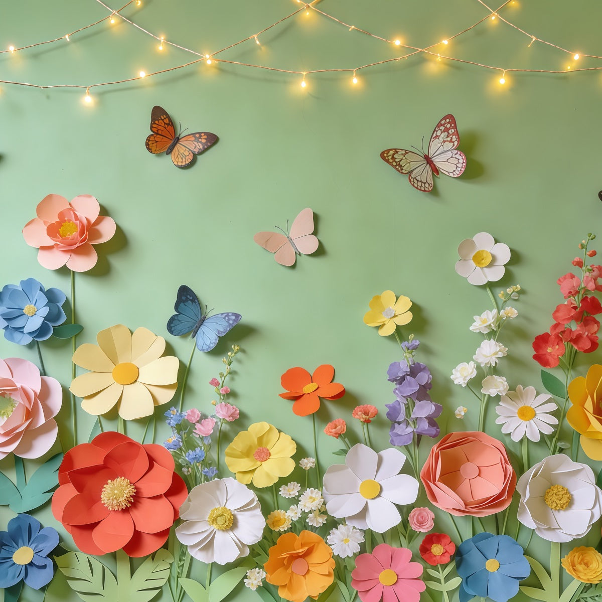 Spring Paper Flower Backdrop Flower Butterfly Garden Lights Photography Backdrop Floral CSH61-160