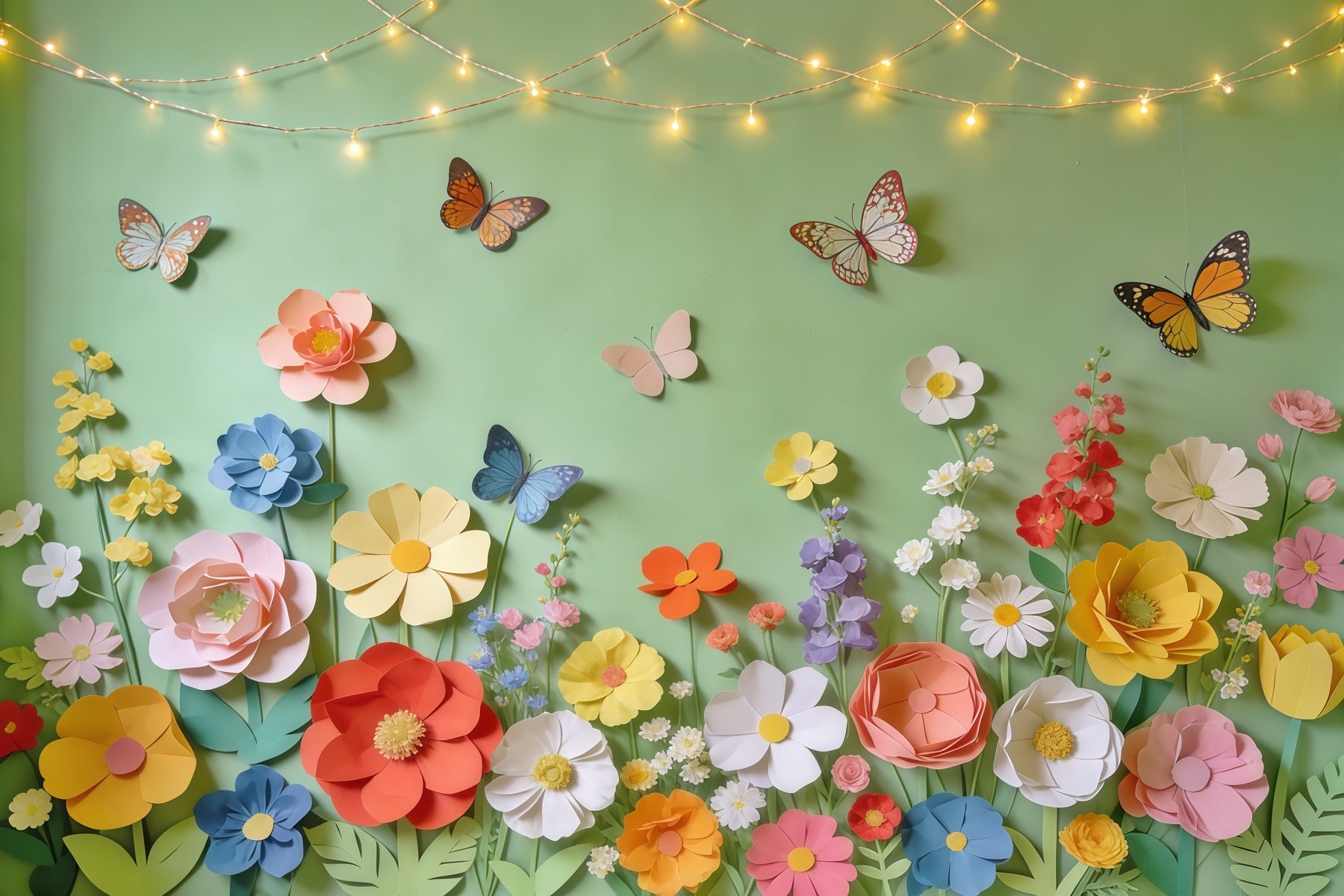 Spring Paper Flower Backdrop Flower Butterfly Garden Lights Photography Backdrop Floral CSH61-160