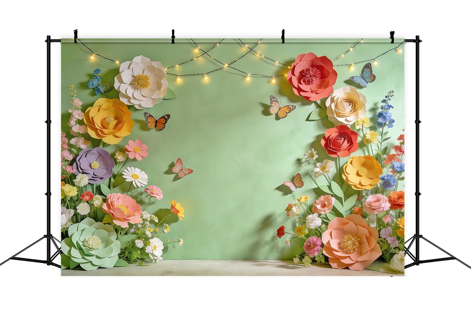 Spring Paper Flower Backdrop Pastel Flower Frame Butterfly Photography Backdrop Floral CSH61-161