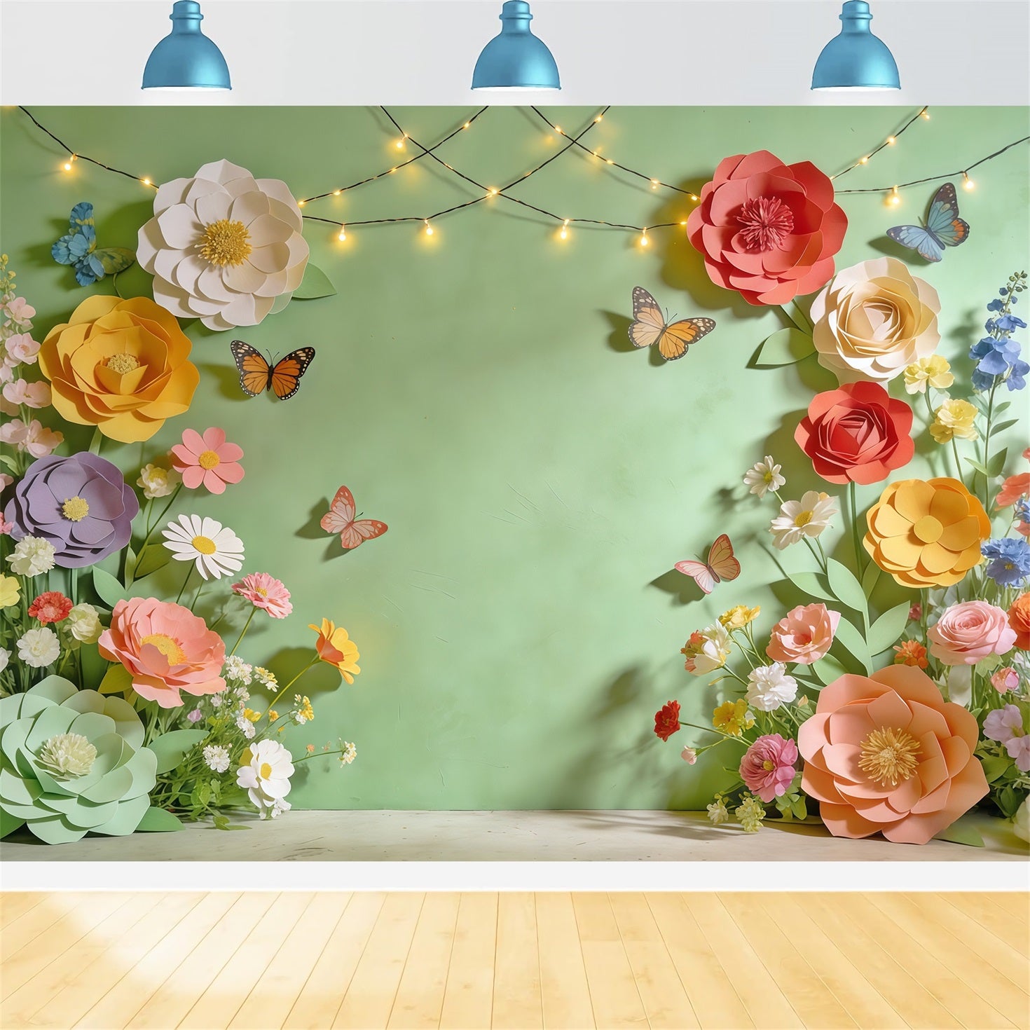 Spring Paper Flower Backdrop Pastel Flower Frame Butterfly Photography Backdrop Floral CSH61-161