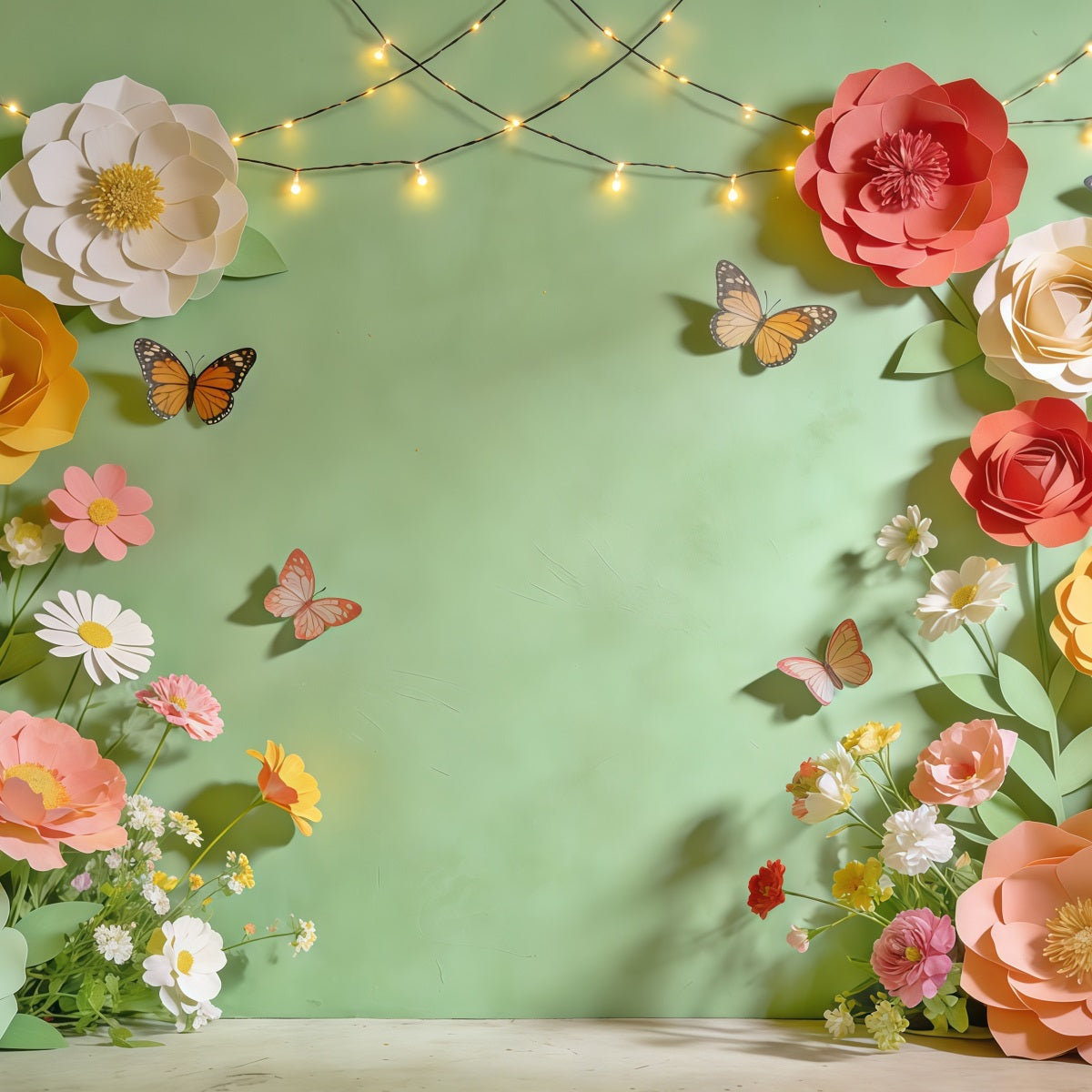 Spring Paper Flower Backdrop Pastel Flower Frame Butterfly Photography Backdrop Floral CSH61-161