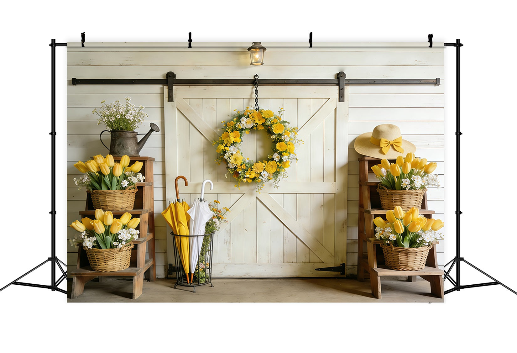 Spring Barn Door Photography Backdrop Yellow Tulip Barn Door Spring Photo Backdrop Ideas CSH61-163