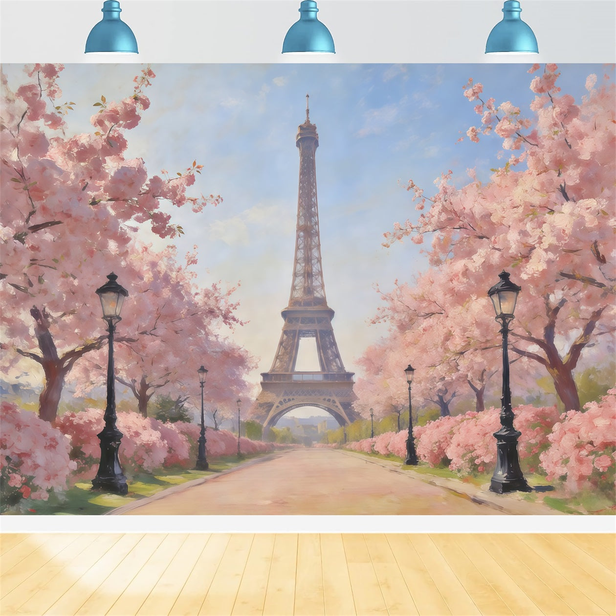 Spring Oil Painting Backdrop Paris Cherry Blossom Avenue Photo Backdrop Spring CSH61-167