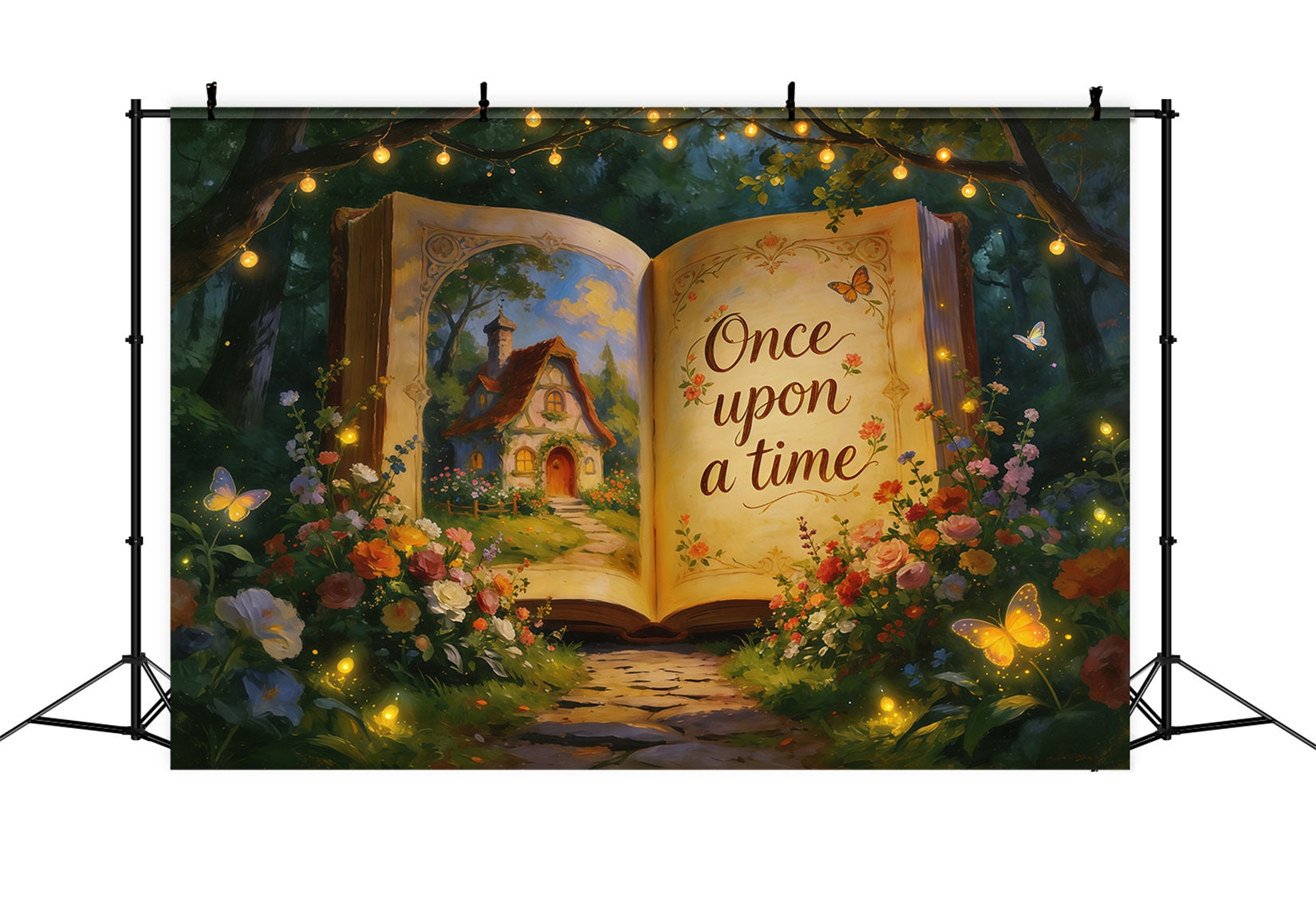 Spring Storybook Fairytale Backdrop Fairy Tale Book Garden Path Springtime Backdrops CSH61-168