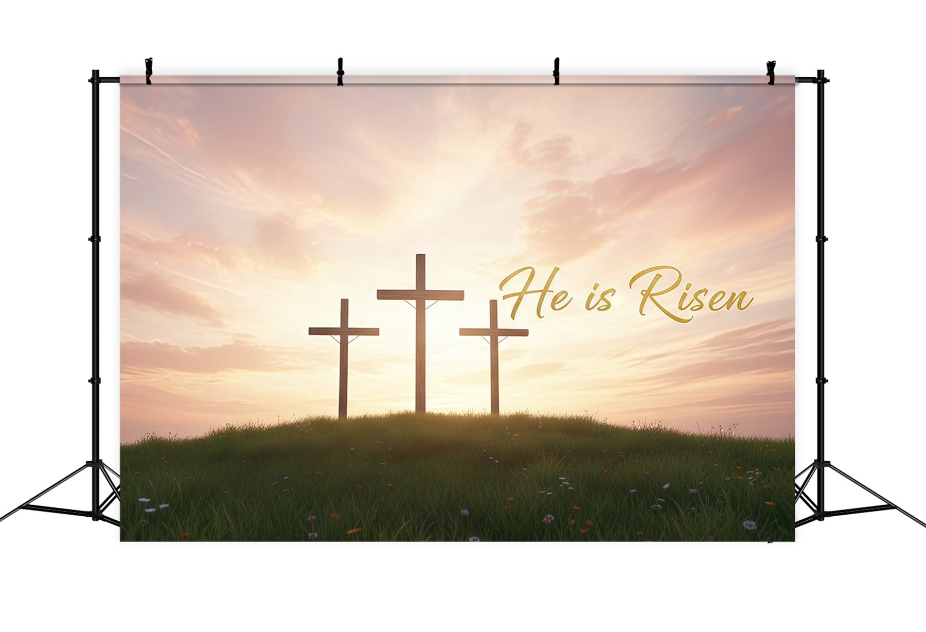 Church Easter Backdrops Sunrise Cross Resurrection Hill Easter Backdrop For Pictures CSH61-17