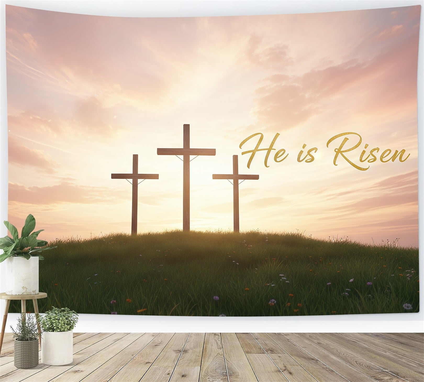 Church Easter Backdrops Sunrise Cross Resurrection Hill Easter Backdrop For Pictures CSH61-17