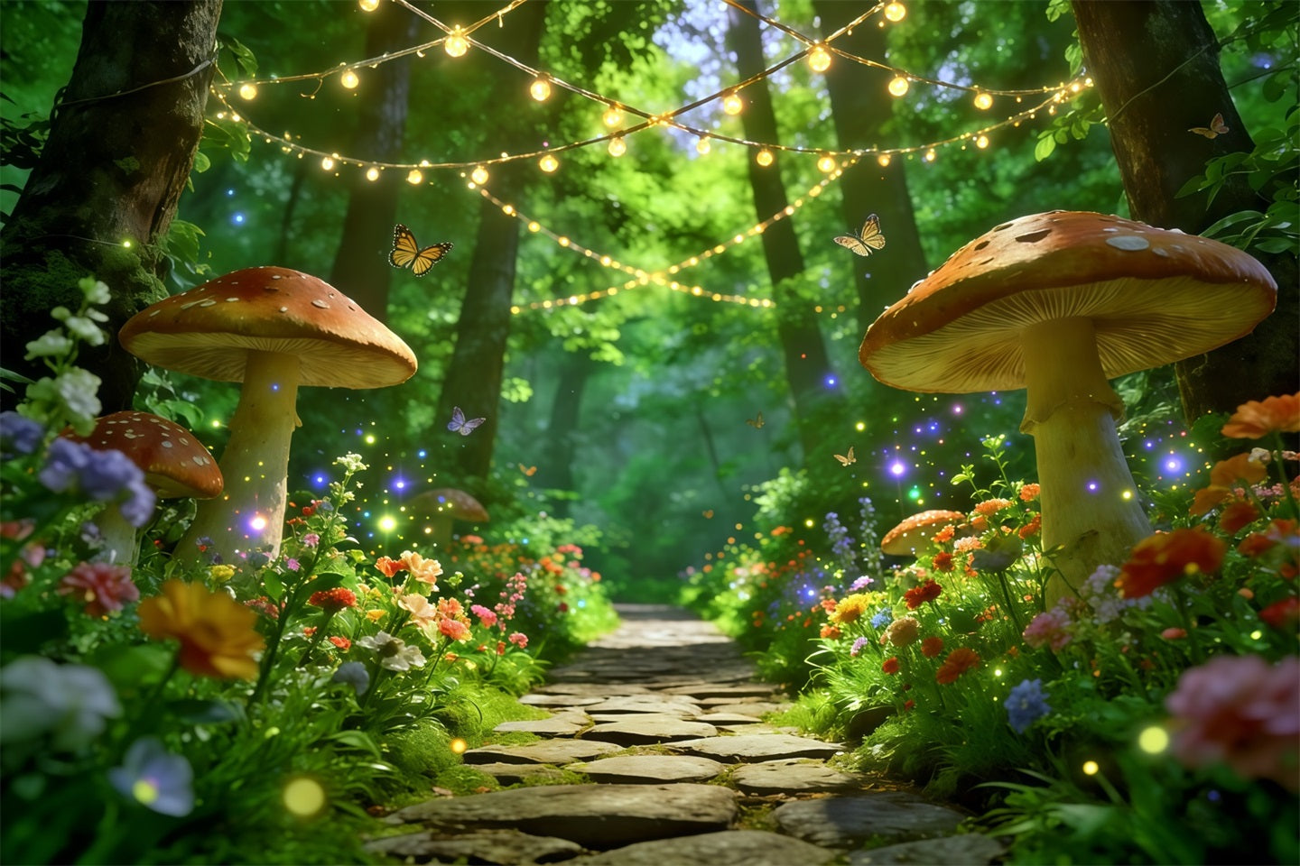 Spring Woodland Path Backdrop Enchanted Mushroom Light Path Spring Picture Backdrop CSH61-170