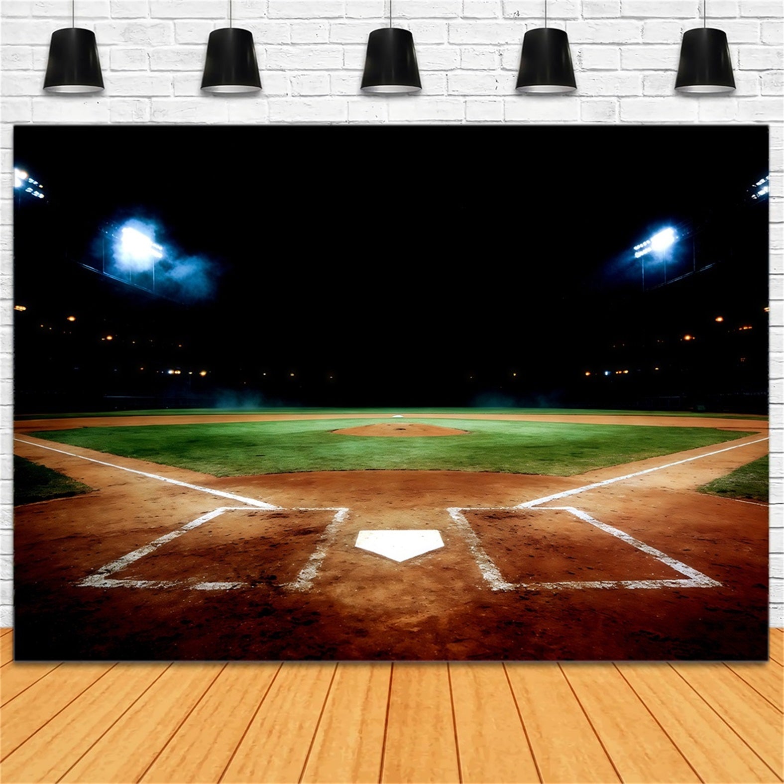 Baseball Field Backdrop Night Stadium Home Plate Sports Photo Backdrop CSH61-177