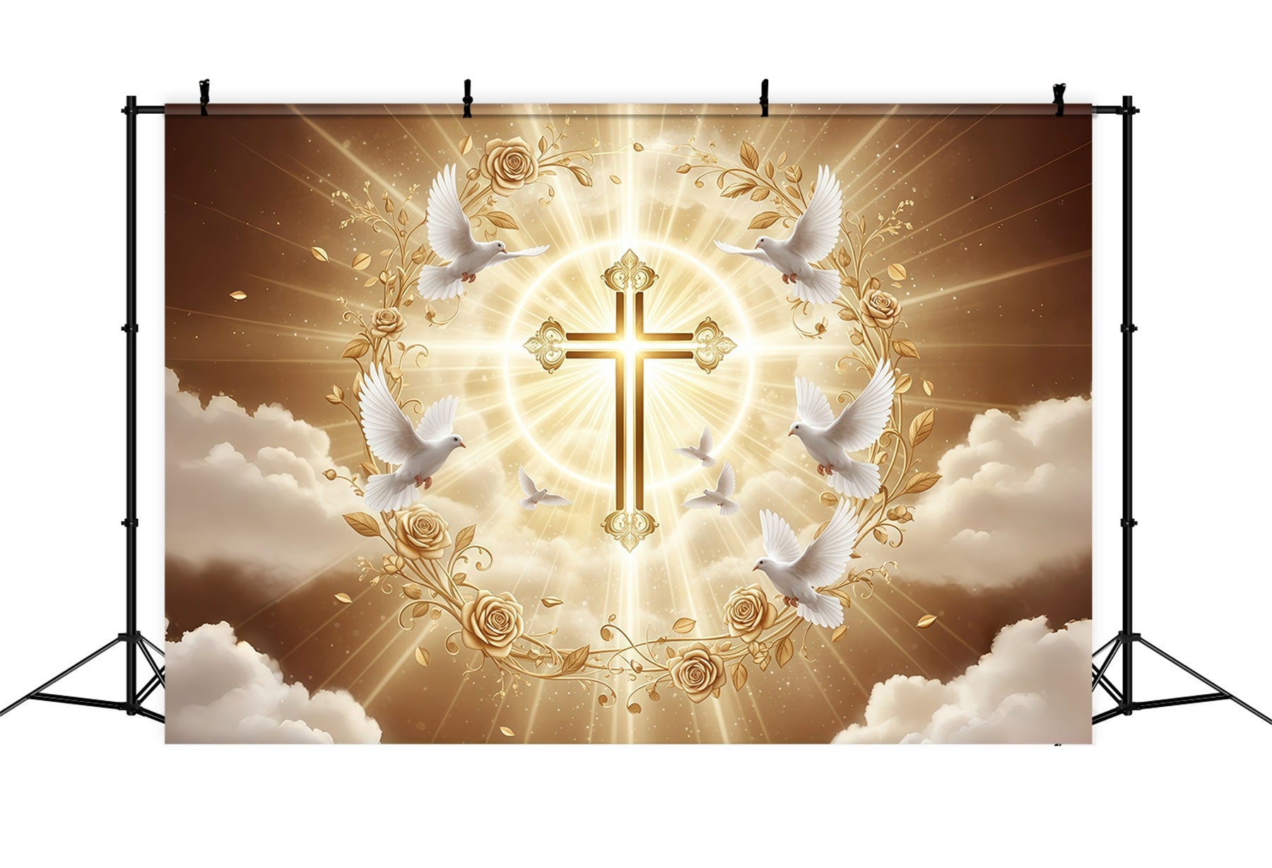 Church Easter Backdrops Golden Radiance Cross Songbirds Easter Backdrop Ideas CSH61-18
