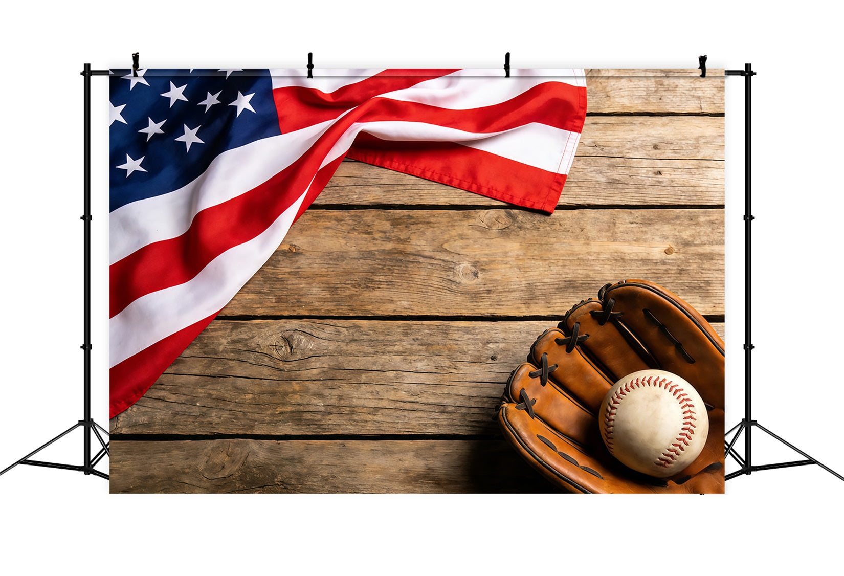 Baseball Photography Backdrop Patriotic Flag Glove Wood Sports Photo Backdrop CSH61-186