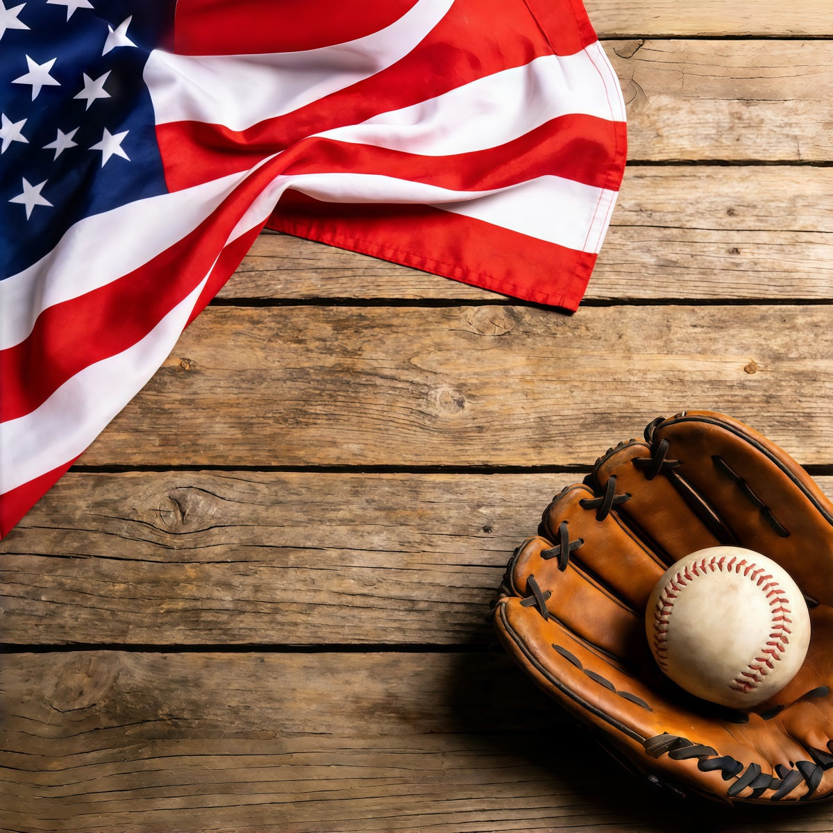 Baseball Photography Backdrop Patriotic Flag Glove Wood Sports Photo Backdrop CSH61-186