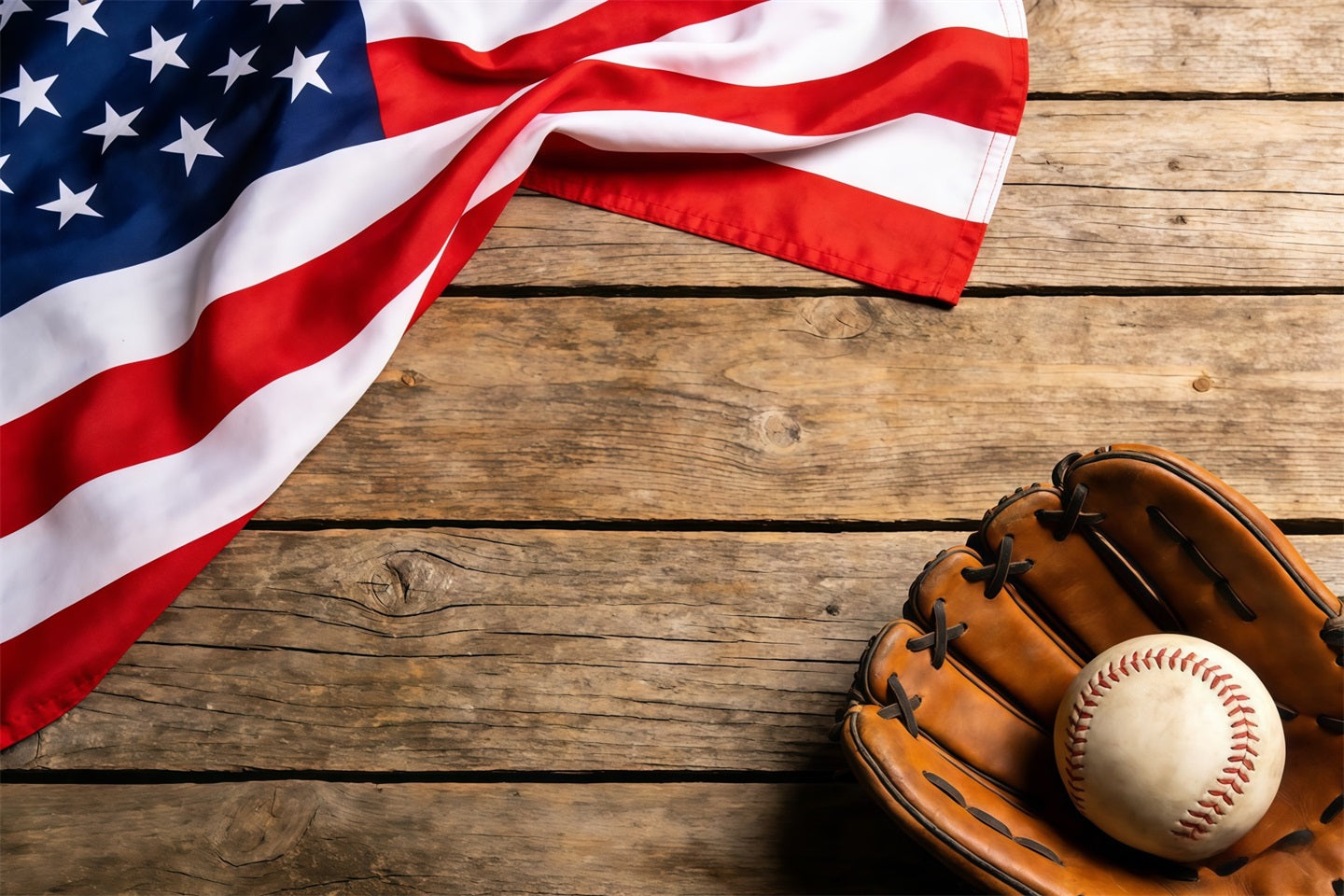 Baseball Photography Backdrop Patriotic Flag Glove Wood Sports Photo Backdrop CSH61-186