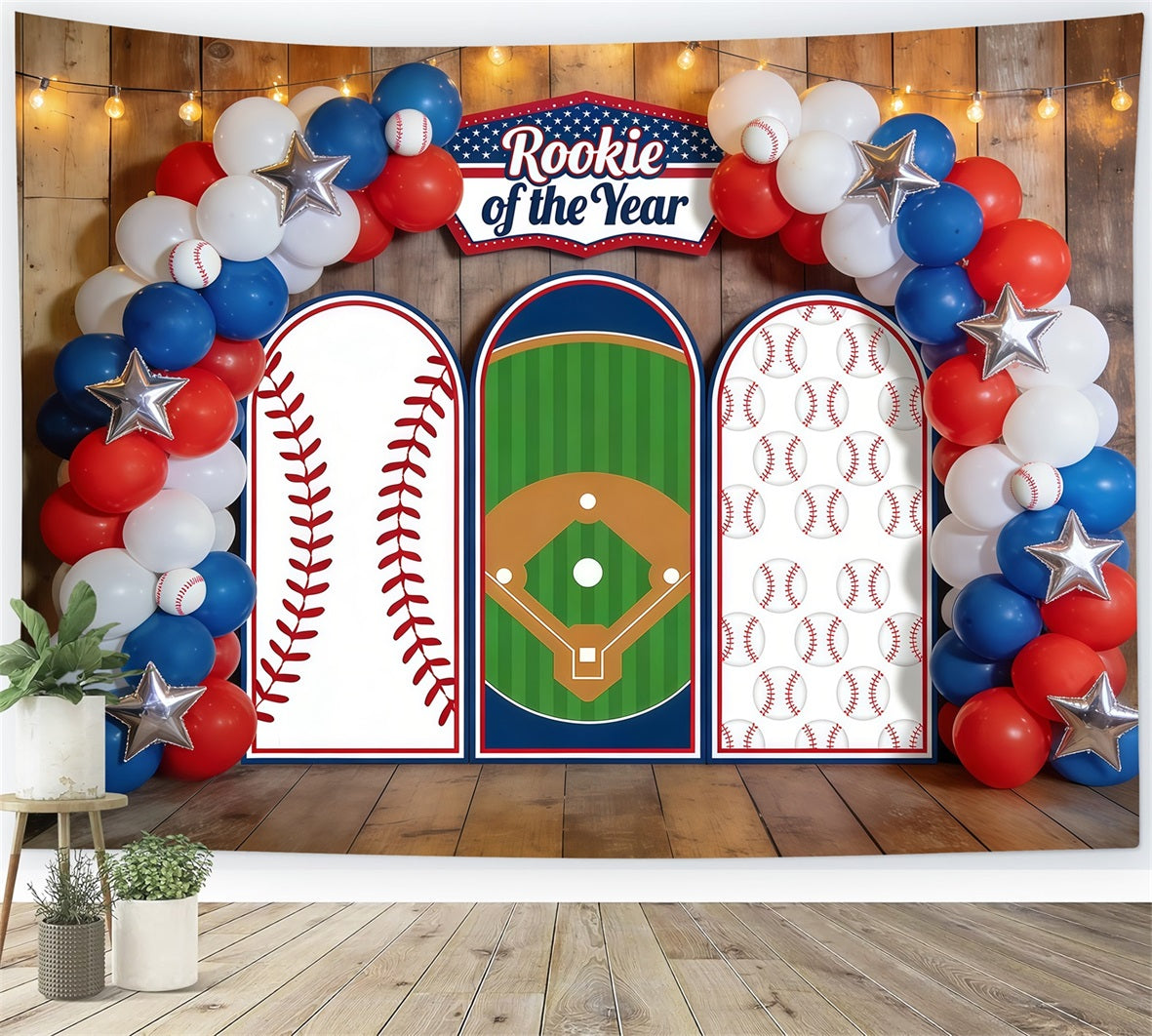 Baseball Photo Backdrop Rookie Year Balloon Arch Sports Photography Backdrop CSH61-189