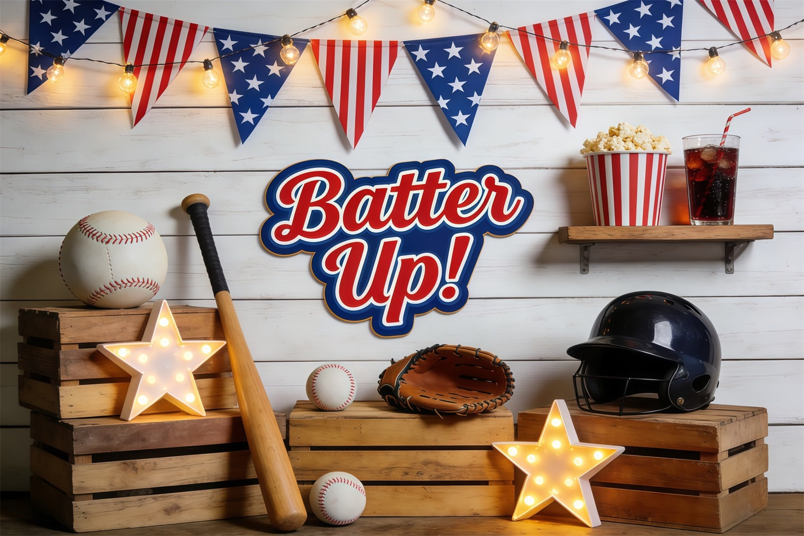 Baseball Photo Backdrop Batter Up Dugout Decor Sports Theme Backdrop CSH61-191