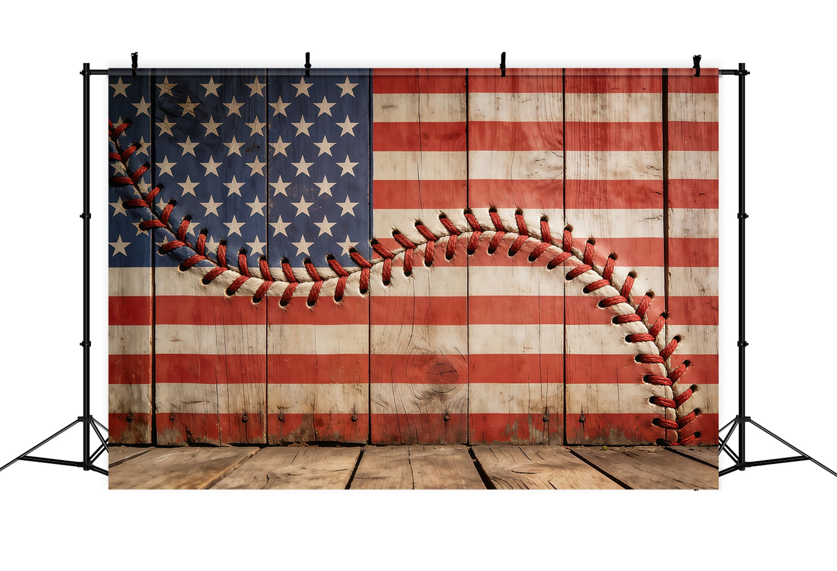 Baseball Backdrops Rustic Patriotic Stitch Wood Flag Sports Photo Backdrops CSH61-193