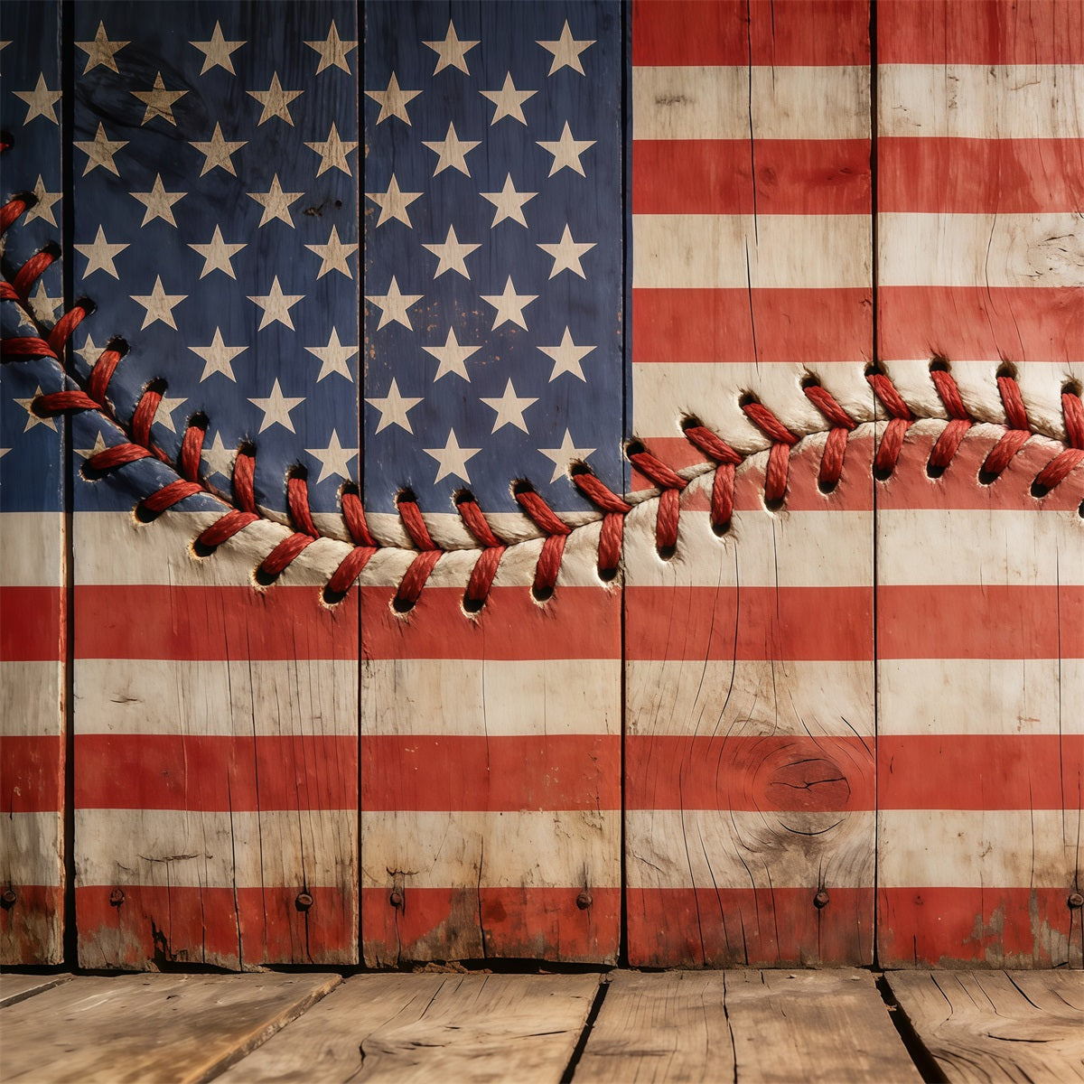 Baseball Backdrops Rustic Patriotic Stitch Wood Flag Sports Photo Backdrops CSH61-193