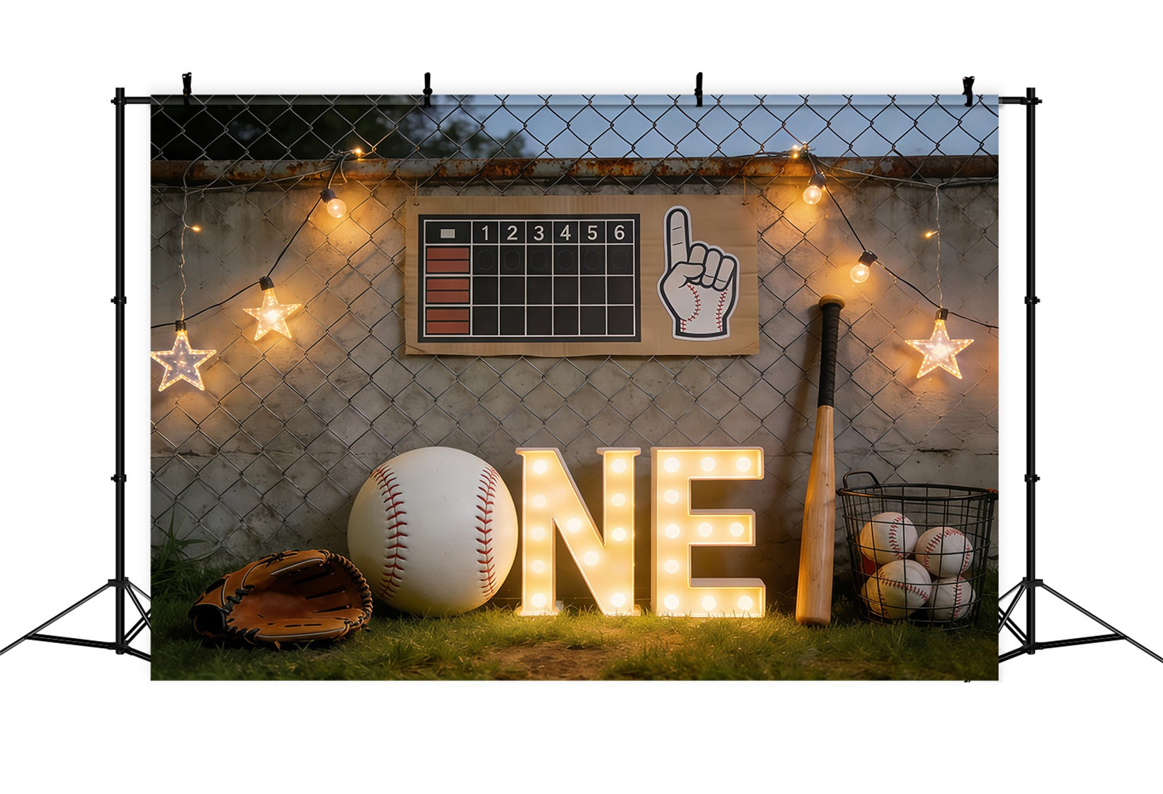 Baseball Photography Backdrop First Birthday Dugout Lights Sports Backdrop CSH61-194