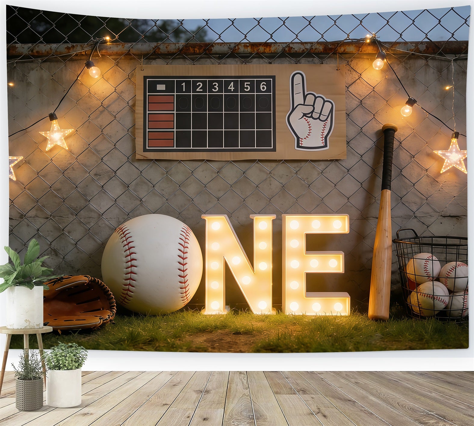 Baseball Photography Backdrop First Birthday Dugout Lights Sports Backdrop CSH61-194