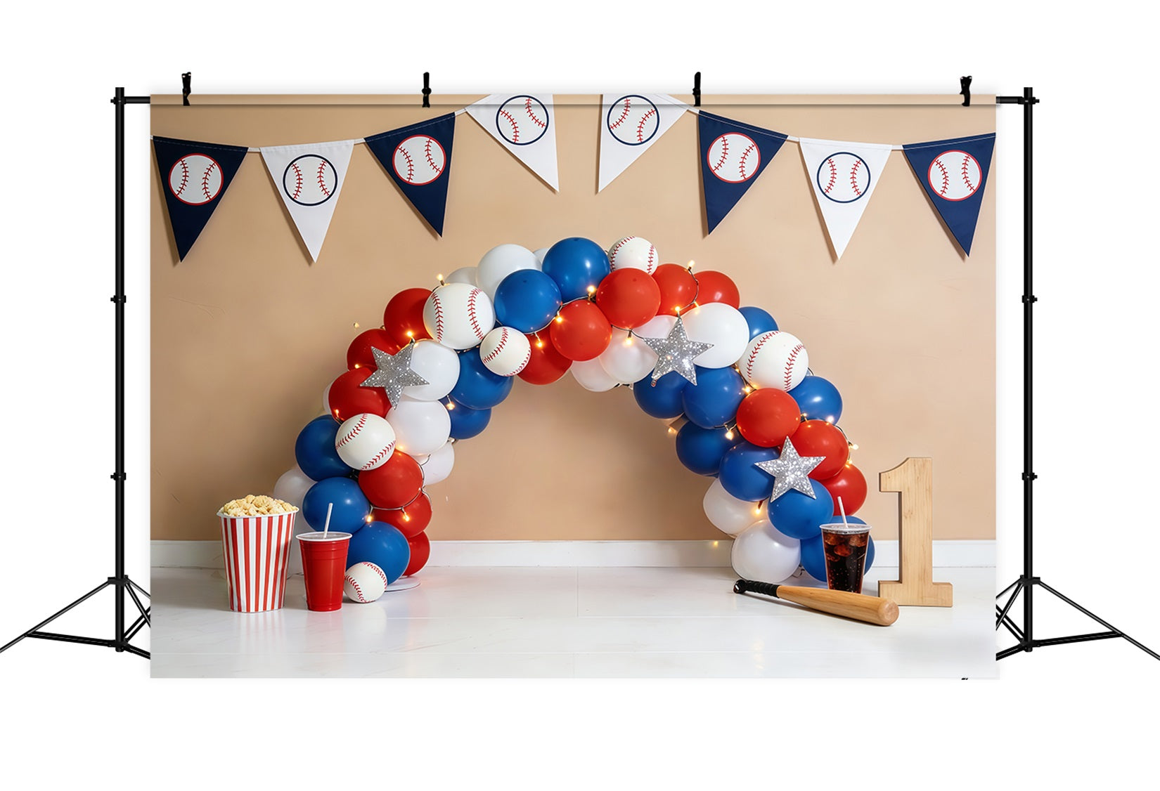 Baseball Backdrop For Pictures Balloon Arch 1st Birthday Sports Backdrops CSH61-195