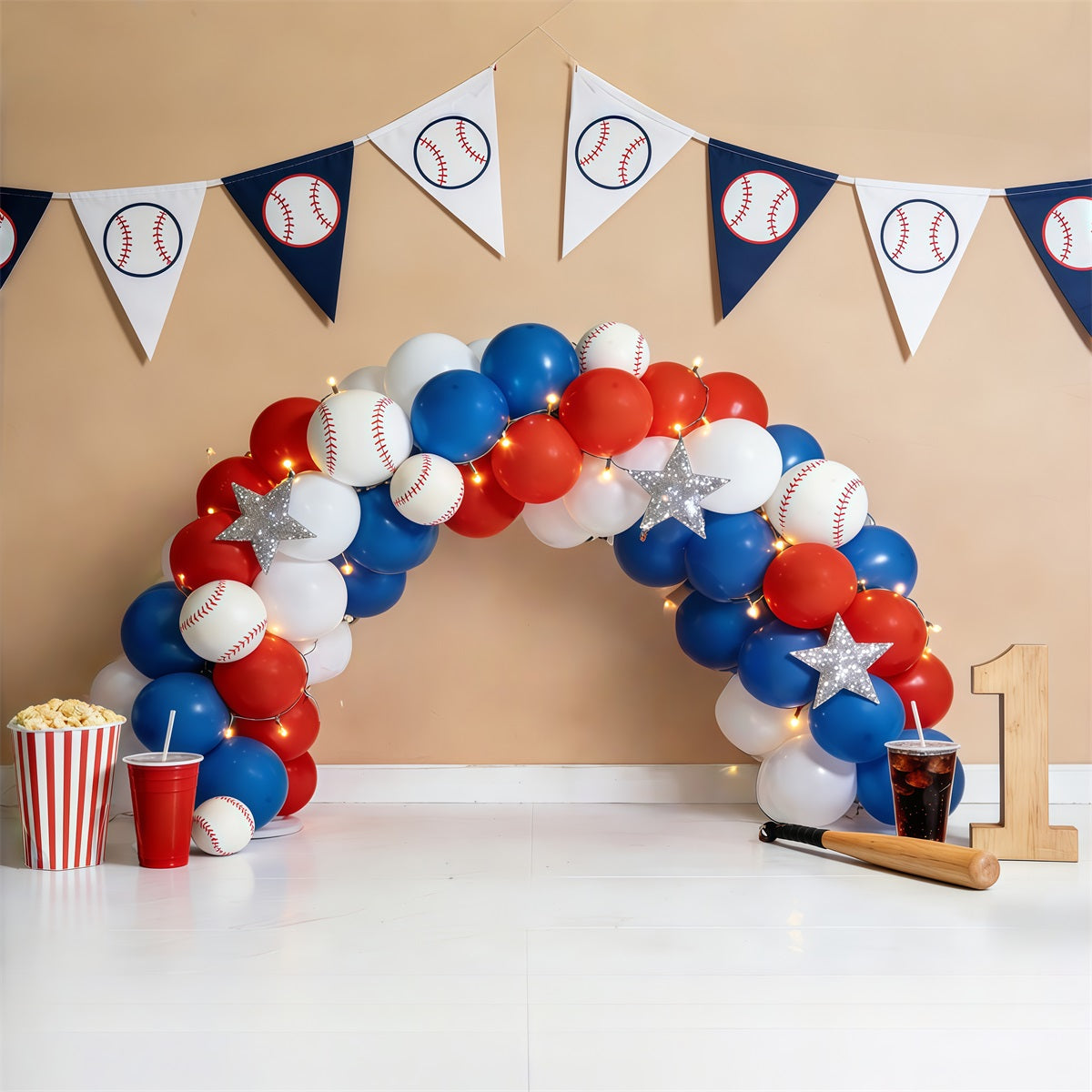 Baseball Backdrop For Pictures Balloon Arch 1st Birthday Sports Backdrops CSH61-195