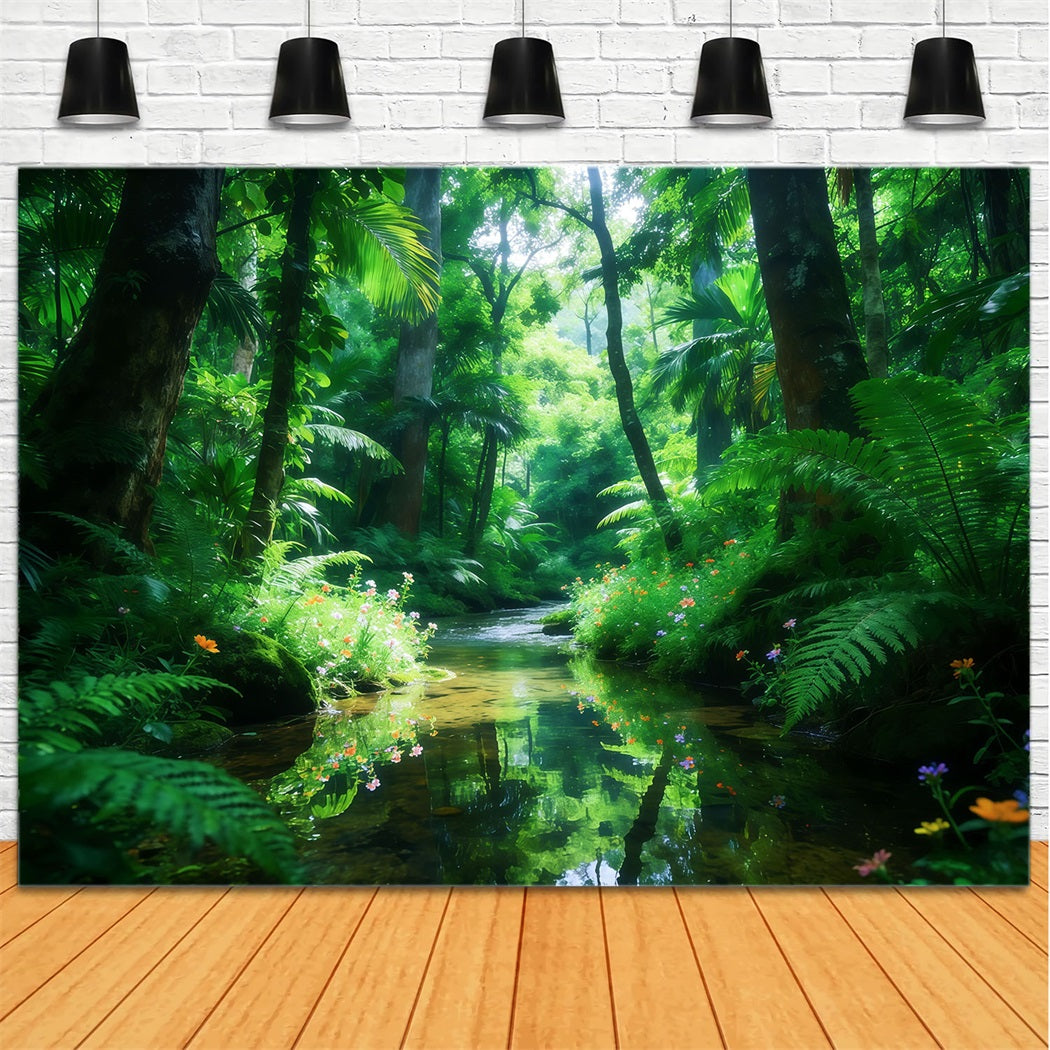 Rainforest Backdrop Emerald Stream Jungle Light Forest Backdrop Photography CSH61-198