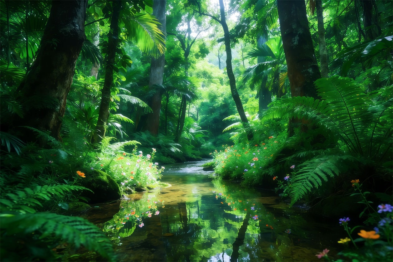 Rainforest Backdrop Emerald Stream Jungle Light Forest Backdrop Photography CSH61-198