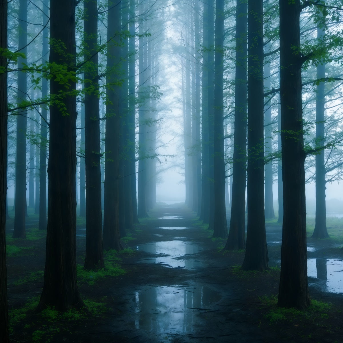 Spooky Forest Backdrop Misty Blue Woodland Corridor Backdrop Forest Theme CSH61-200