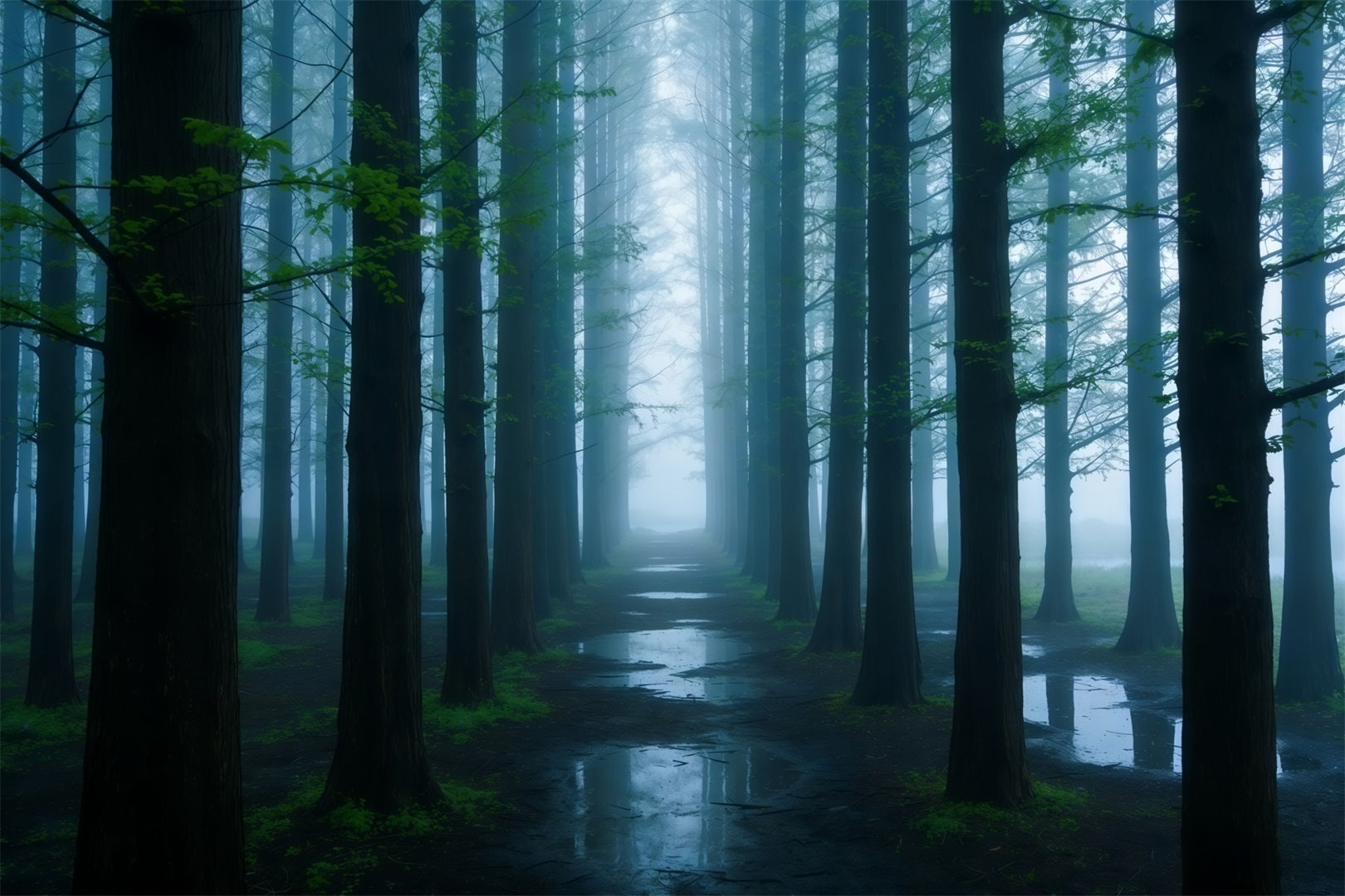 Spooky Forest Backdrop Misty Blue Woodland Corridor Backdrop Forest Theme CSH61-200
