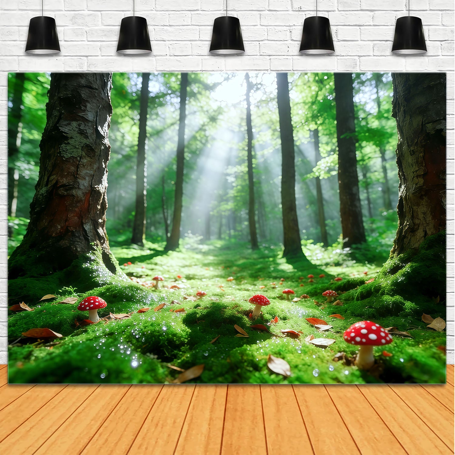 Woodland Forest Backdrop Sunbeam Moss Mushroom Glade Forest Backdrops For Photography CSH61-201