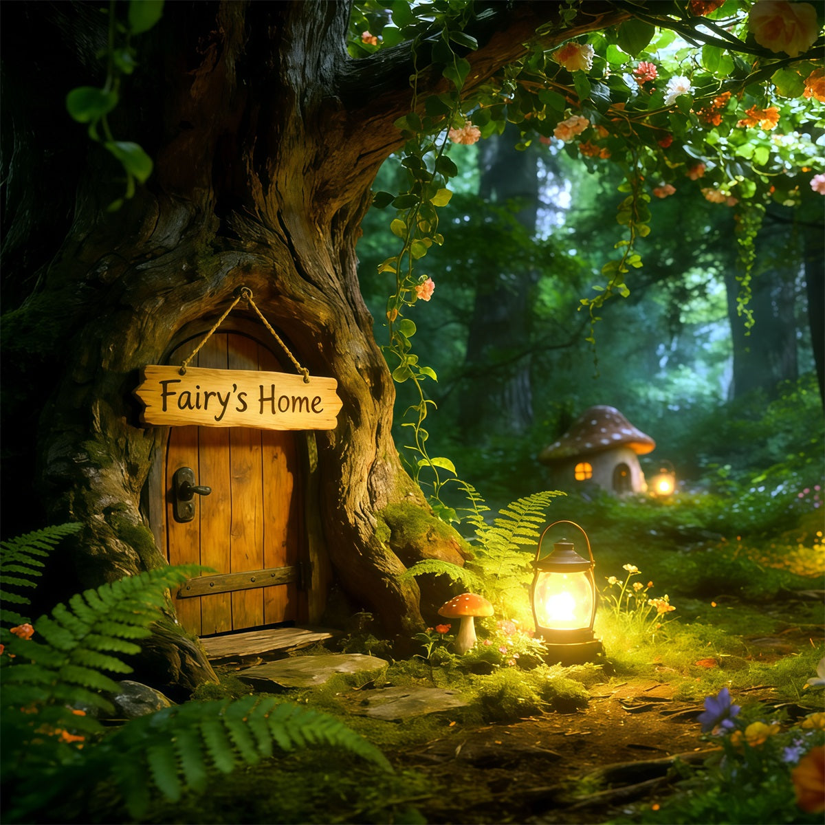 Fairy Forest Backdrop Fairy Door Lantern Hollow Forest Themed Backdrop CSH61-204