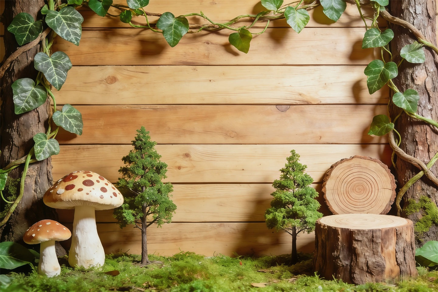 Forest Backdrop Rustic Wood Ivy Display Forest Photo Booth Backdrop CSH61-205