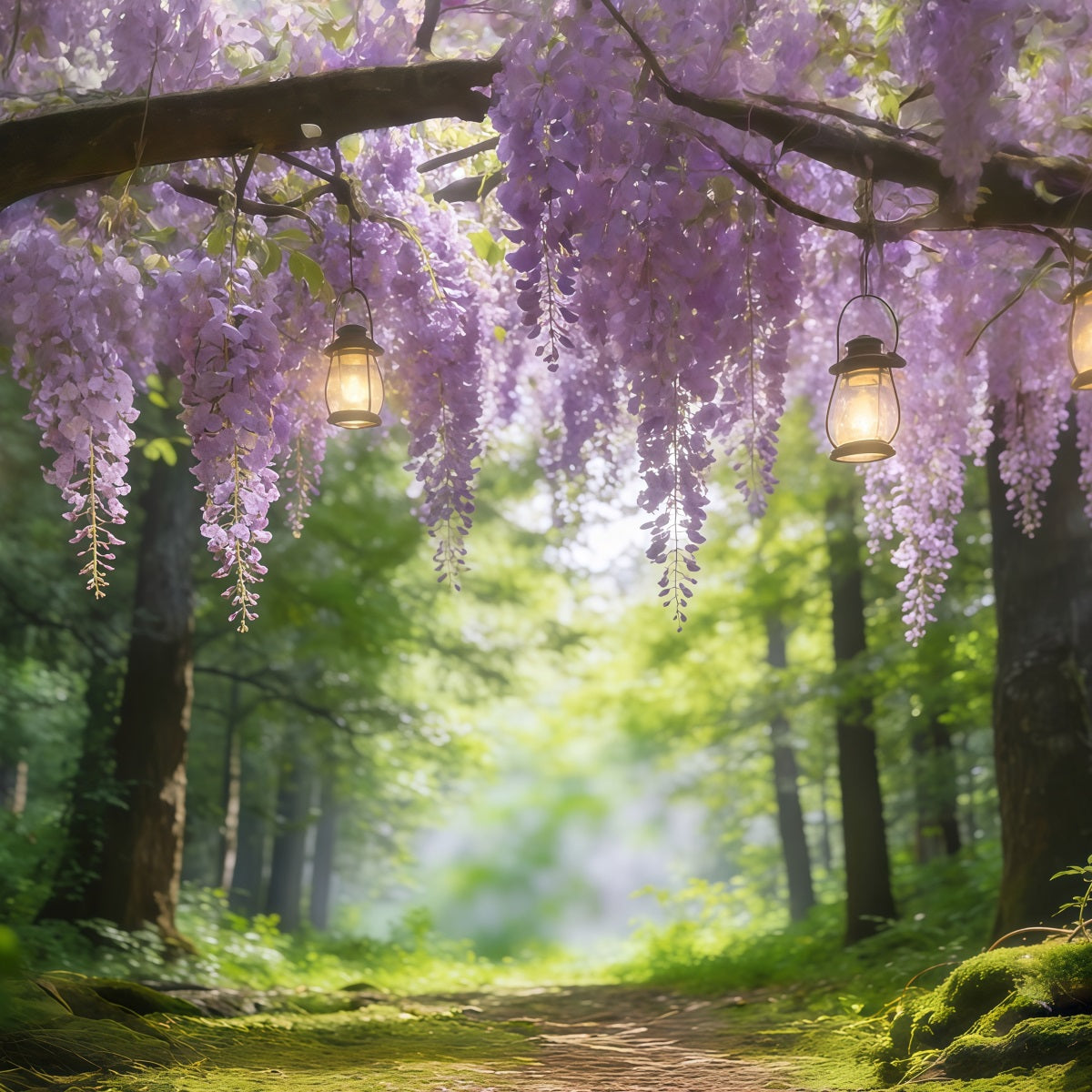 Forest Photography Backdrop Wisteria Lantern Woodland Arch Forest Scene Backdrop CSH61-208