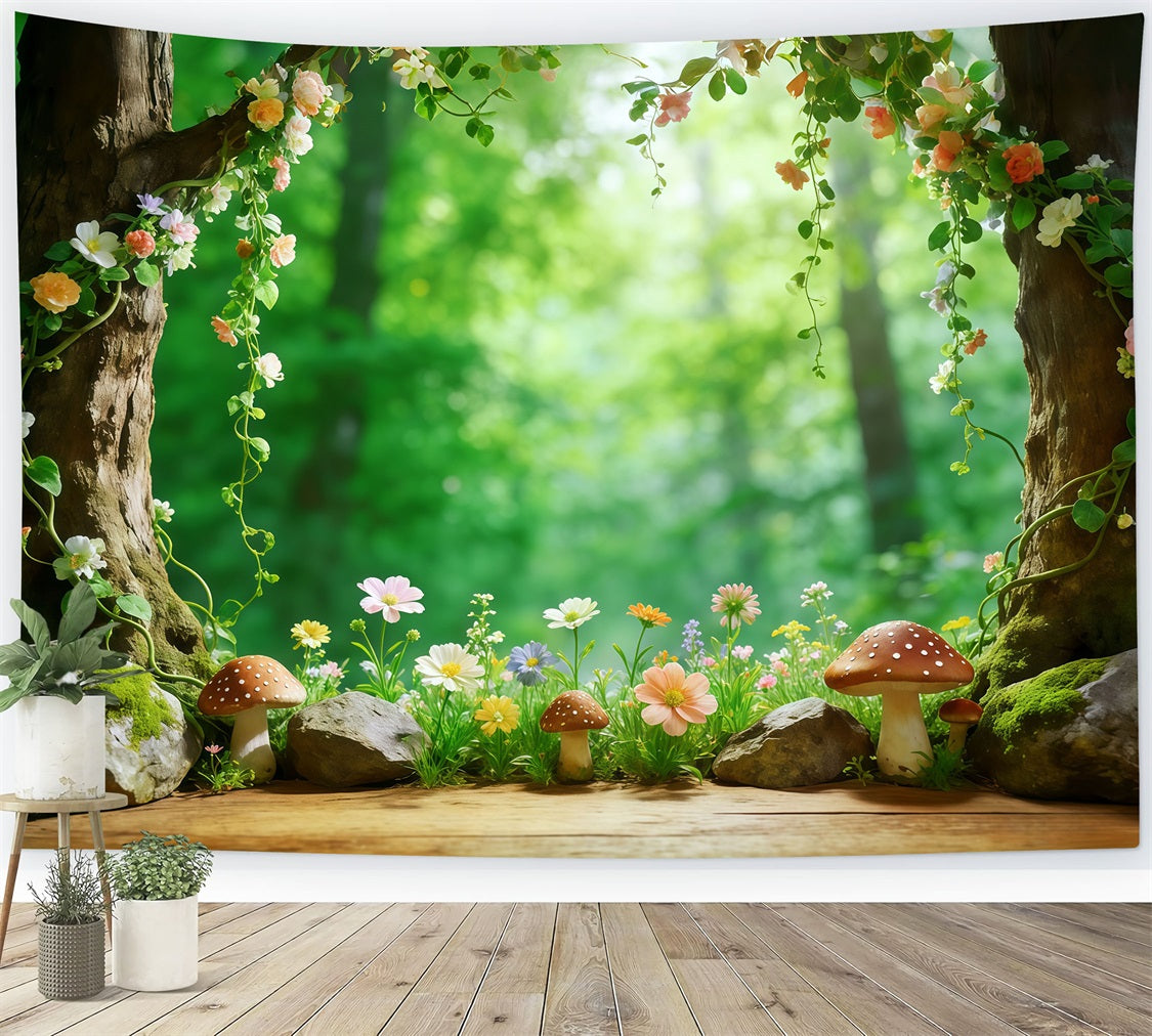 Woodland Forest Backdrop Floral Tree Hollow Garden Frame Photography Backdrop Forest CSH61-209