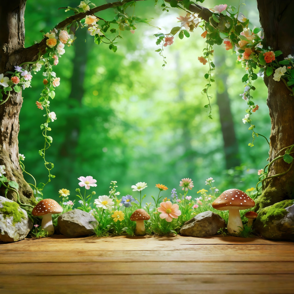 Woodland Forest Backdrop Floral Tree Hollow Garden Frame Photography Backdrop Forest CSH61-209