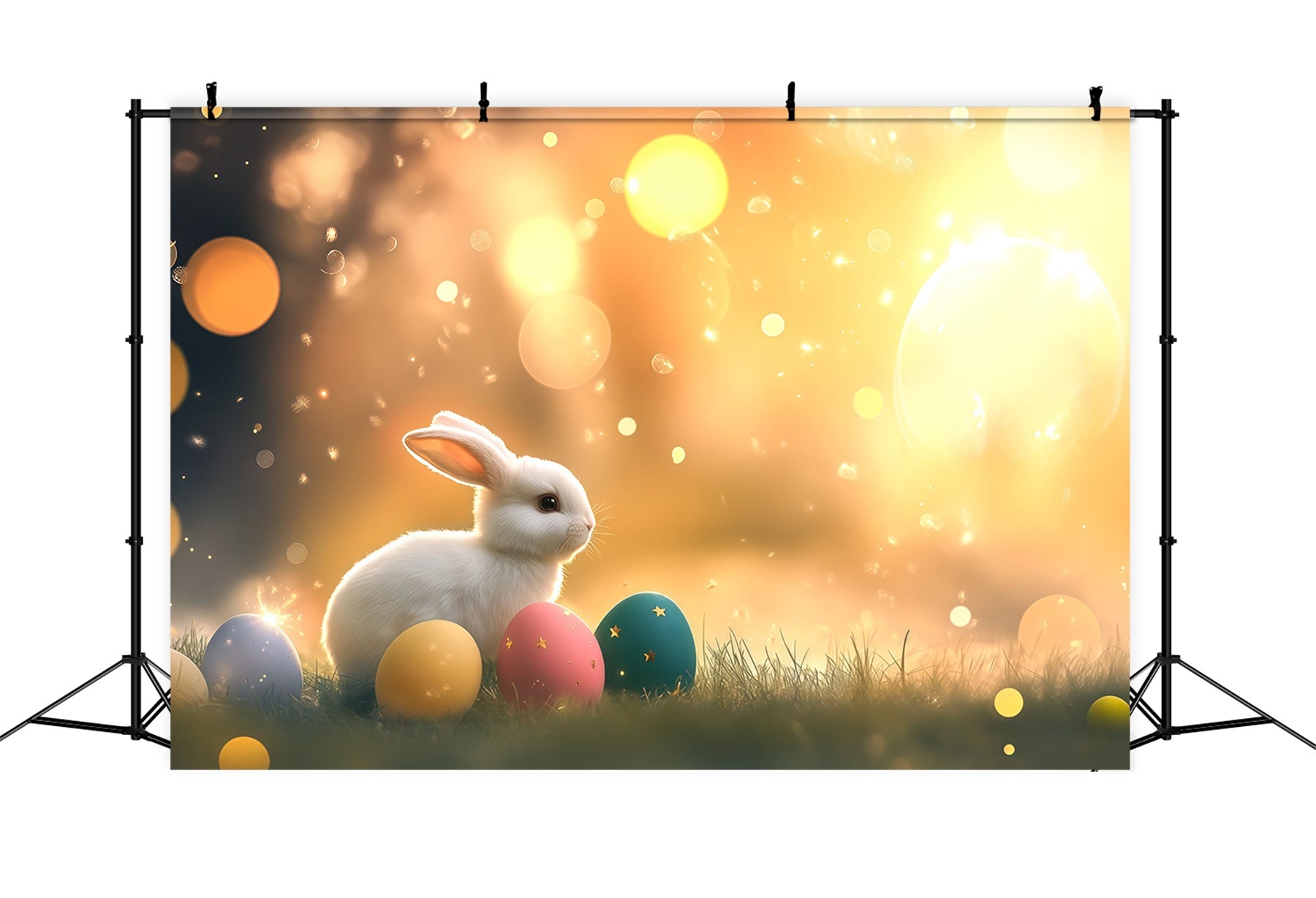 Easter Bunny Backdrop Warm Sunlight Glow Eggs Bokeh Easter Photo Backdrop CSH61-21