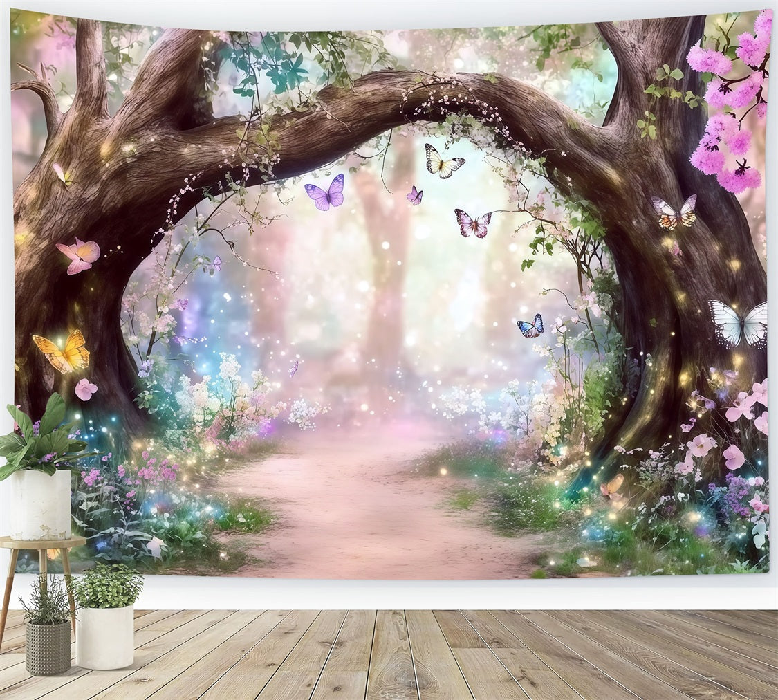 Fantasy Forest Backdrop Enchanted Butterfly Blossom Arch Forest Photo Backdrops CSH61-212