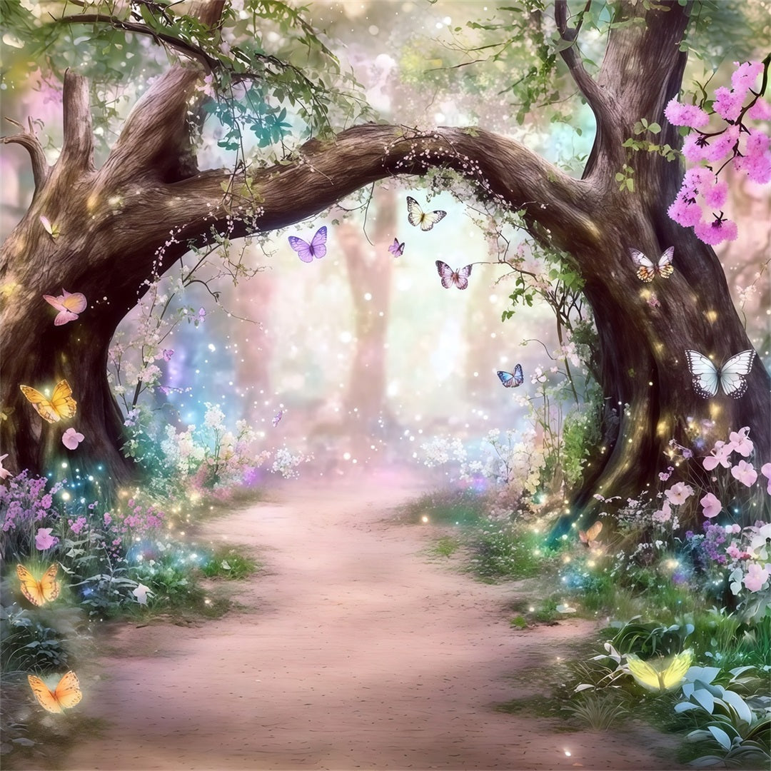 Fantasy Forest Backdrop Enchanted Butterfly Blossom Arch Forest Photo Backdrops CSH61-212