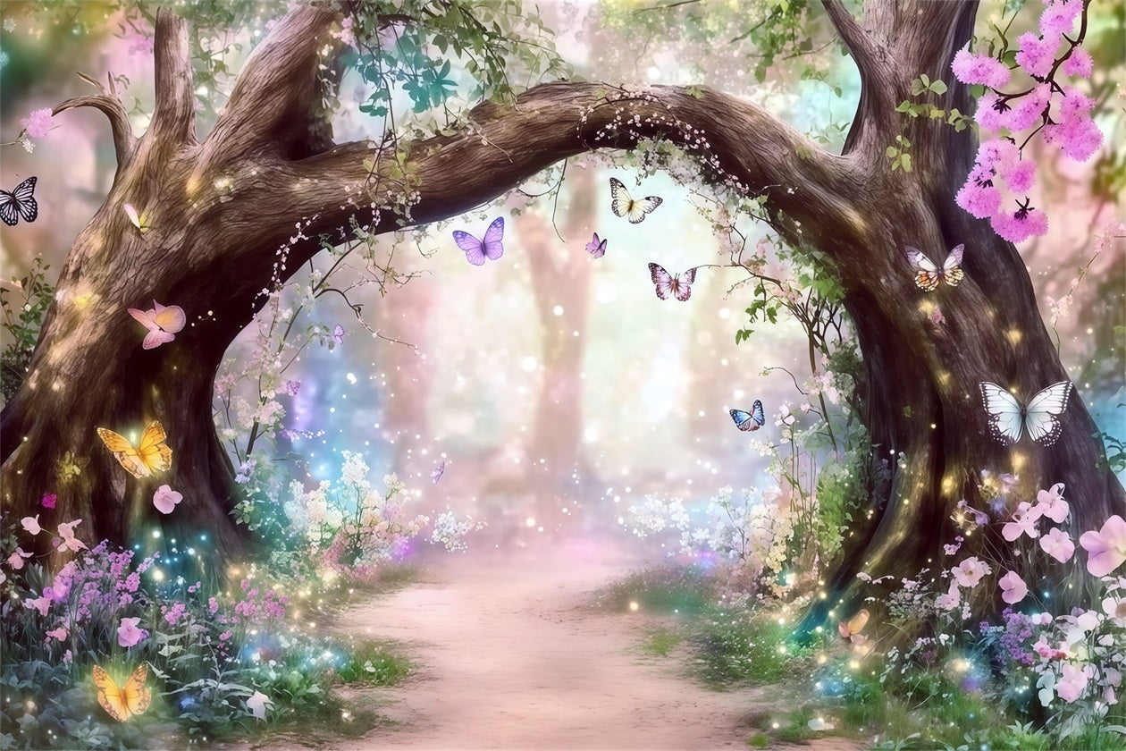 Fantasy Forest Backdrop Enchanted Butterfly Blossom Arch Forest Photo Backdrops CSH61-212