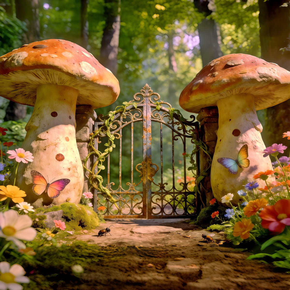Fairy Forest Backdrop Enchanted Mushroom Gate Garden Forest Backdrop Photography CSH61-218