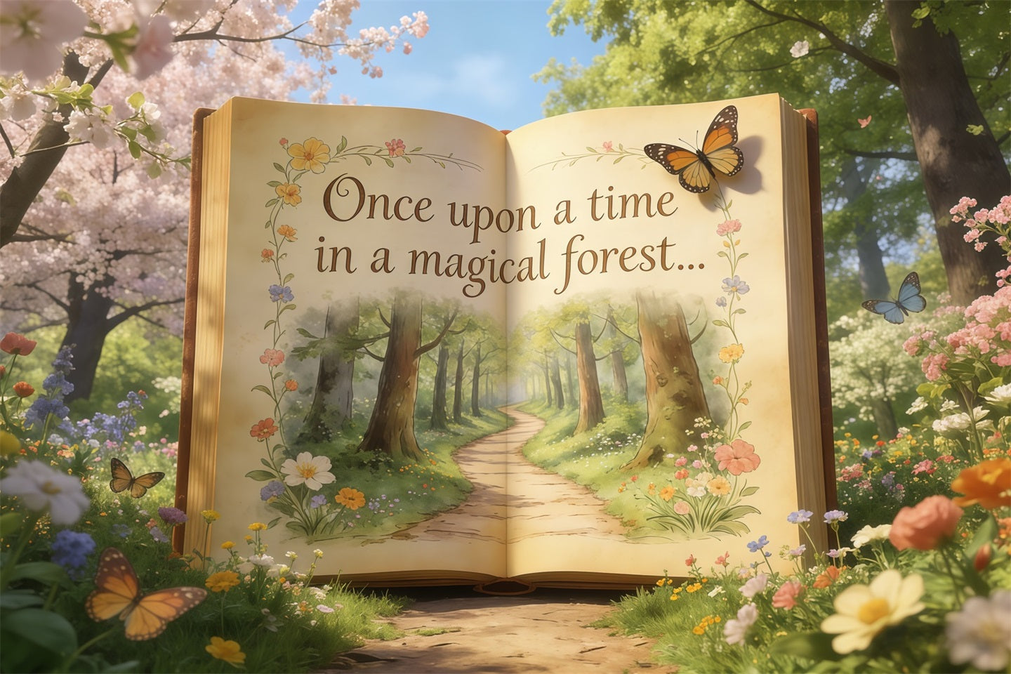 Fairytale Forest Backdrop Storybook Garden Open Pages Forest Photography Backdrop CSH61-220