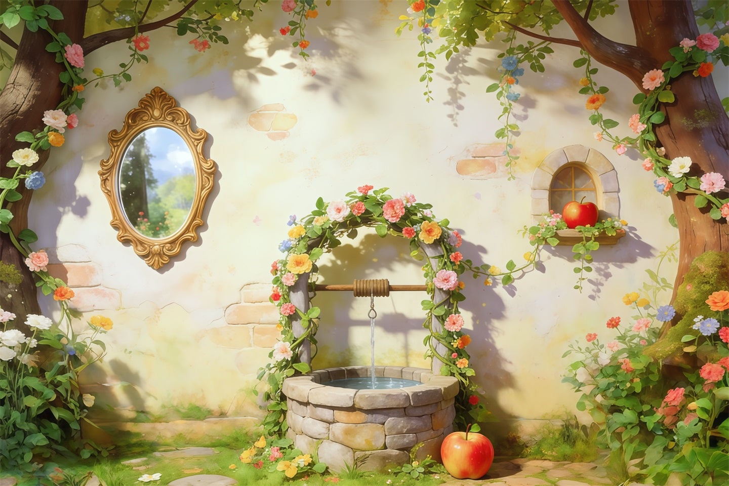 Fantasy Forest Backdrop Enchanted Garden Wishing Well Forest Photo Backdrops CSH61-225