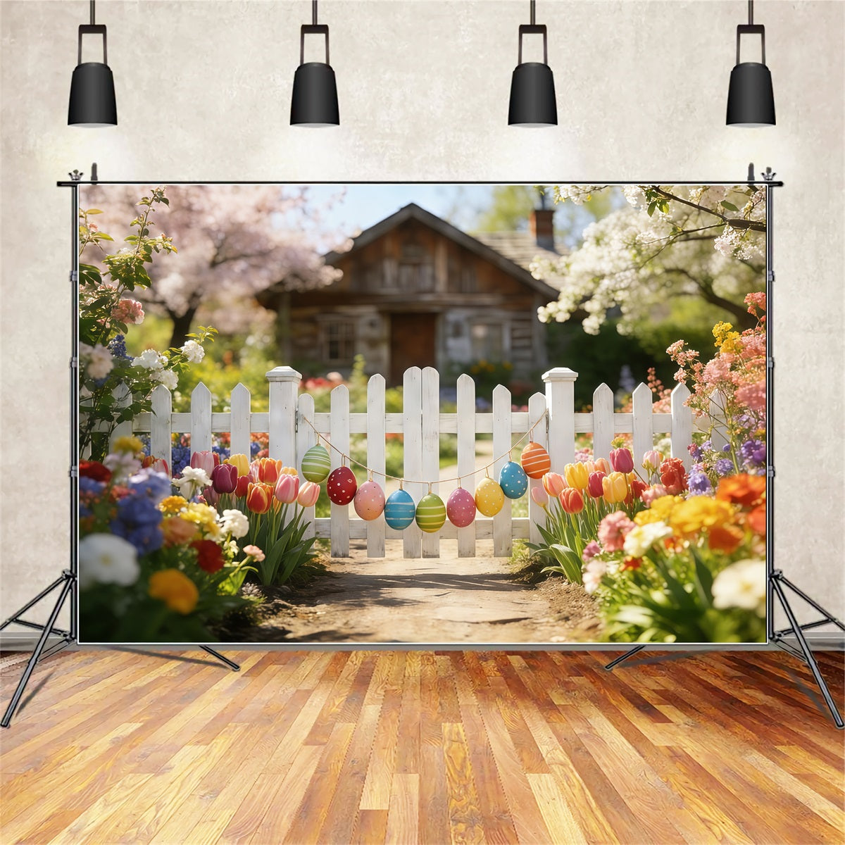Tulip Backdrop Spring Garden Fence Path Easter Photography Backdrops CSH61-42