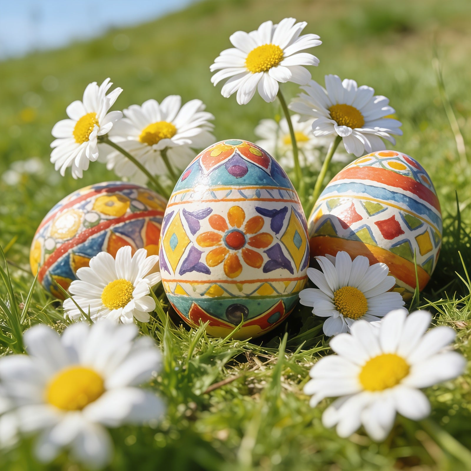 Easter Egg Backdrops Daisy Meadow Blue Sky Easter Photography Backdrops CSH61-46