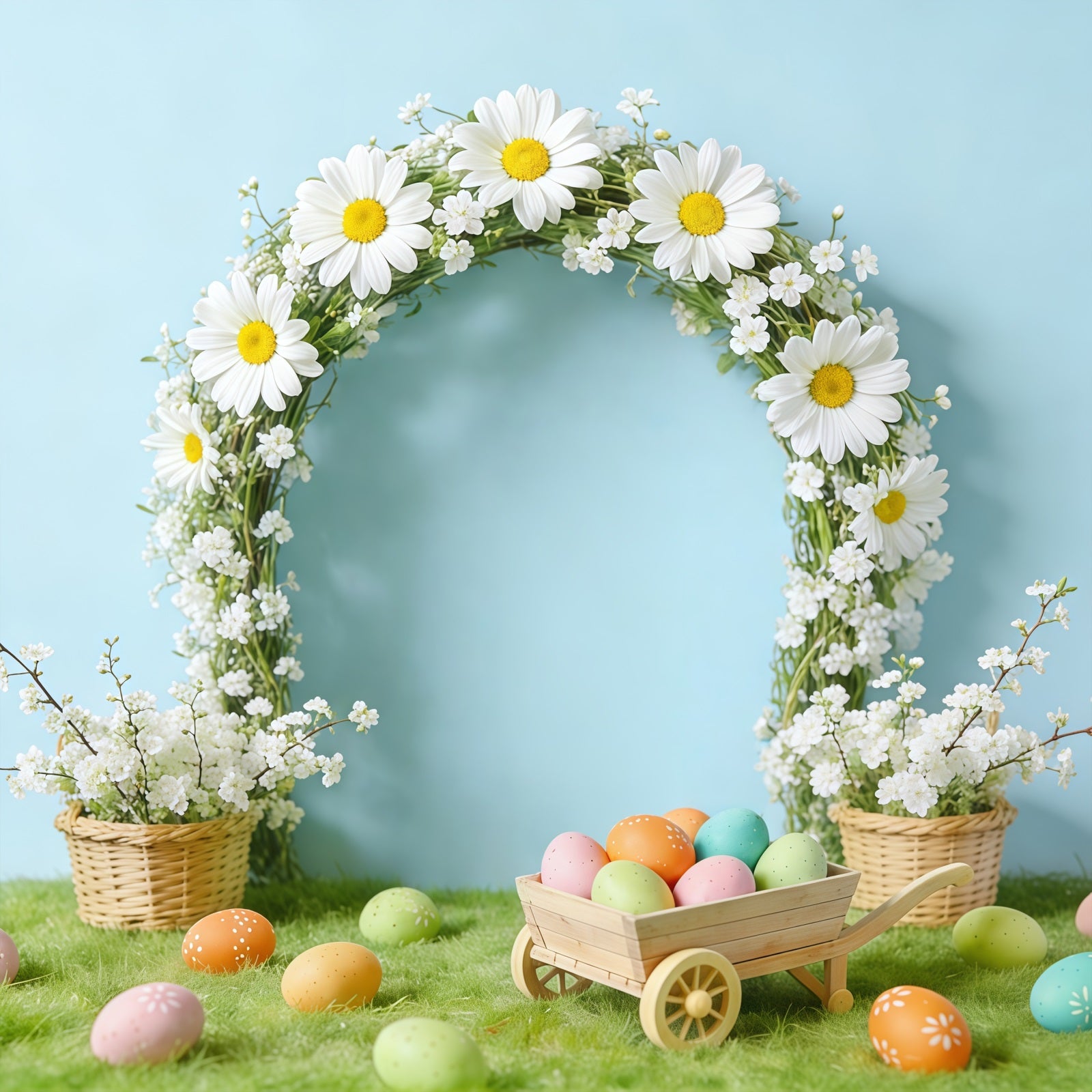 Easter Daisy Backdrop spring Rustic Wreath Egg Cart Photo Backdrop Easter CSH61-65