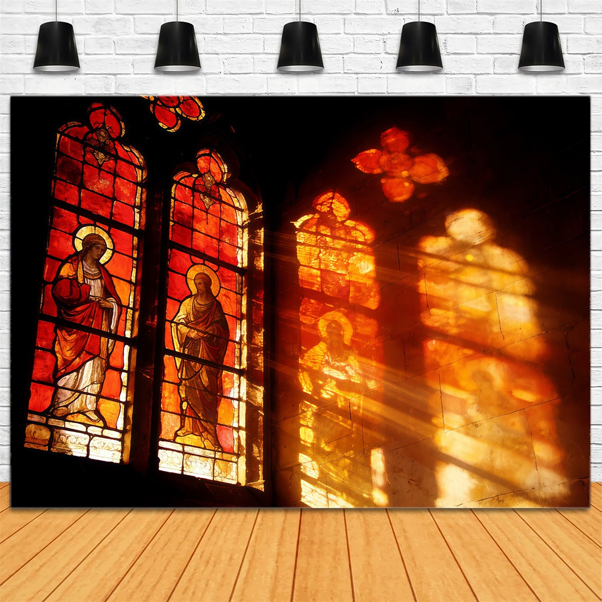 Easter Stained Glass Backdrop Sunset Through Windows Easter Backdrops For Photos CSH61-78