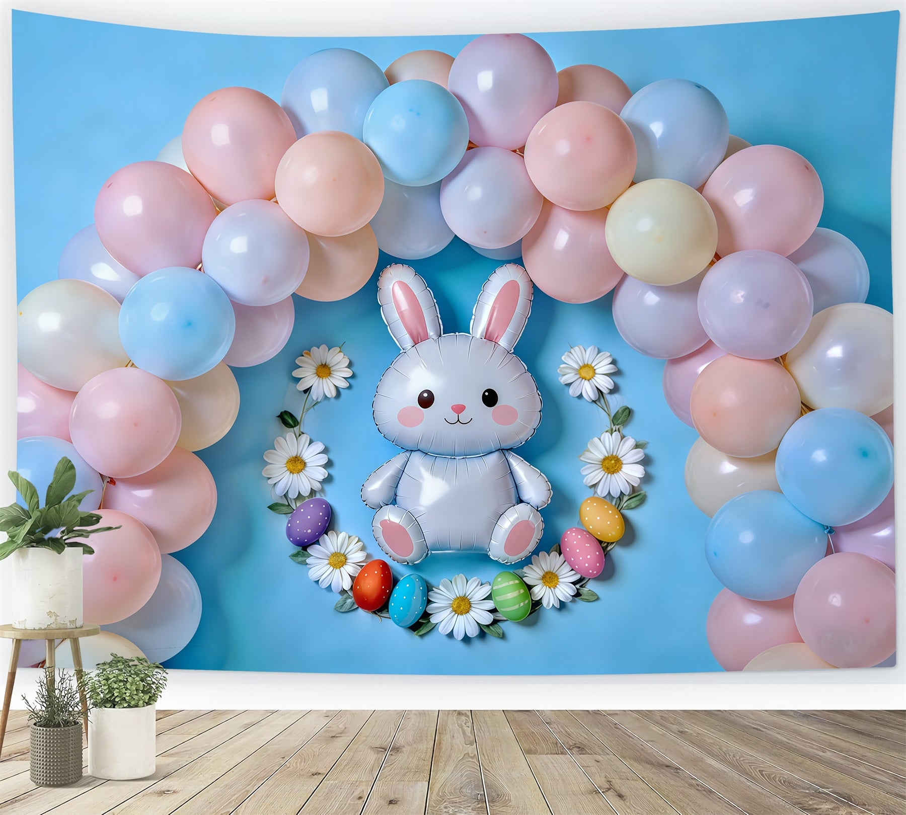 Easter Pastel Balloons Backdrop Balloon Arch Bunny Eggs Easter Backdrops Photography CSH61-82