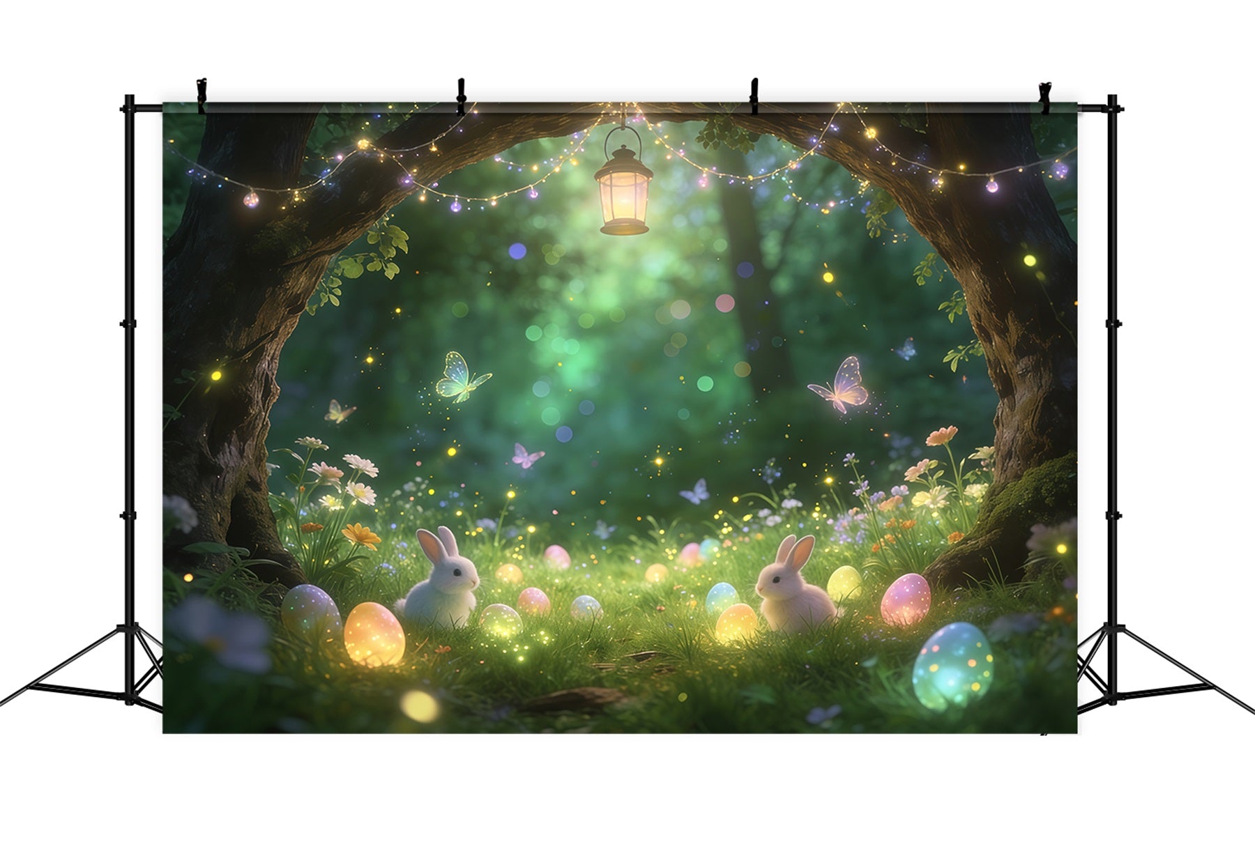 Easter Fairytale Backdrop Enchanted Forest Bunny Glowing Eggs Easter Party Backdrop CSH61-91