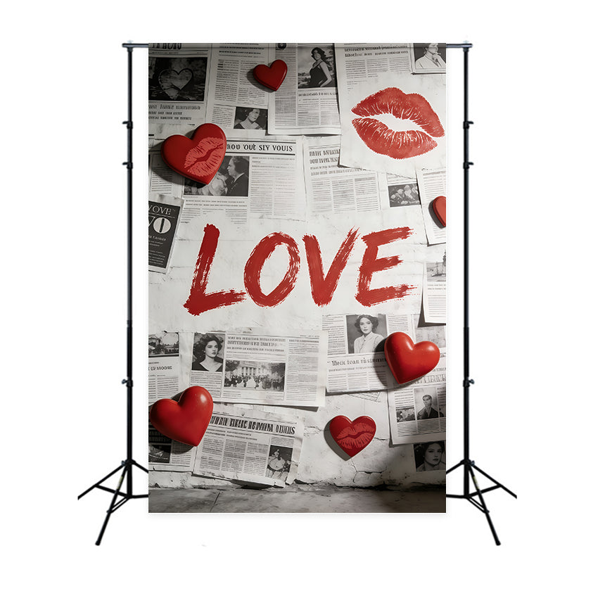 Newspaper Valentine Backdrop Vintage Love Doodle Hearts Valentine Photo Backdrop CSH61-99
